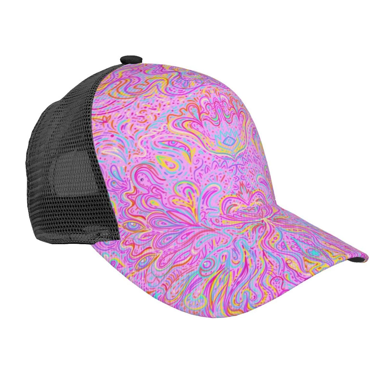 Magical Flower Mushrooms Curved Brim Mesh Baseball Cap Casual Sun Hat All Seasons for Unisex