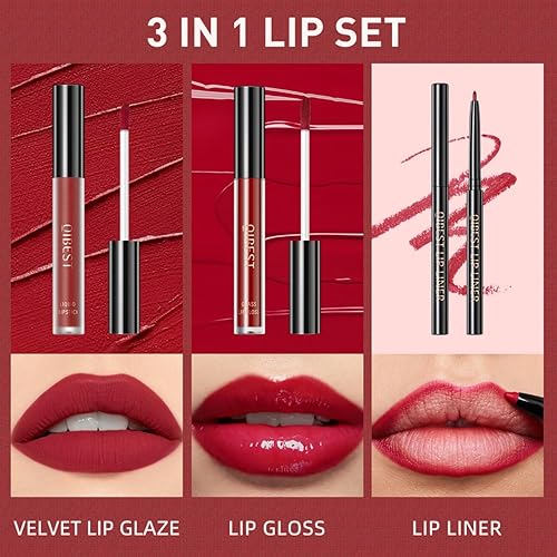Miniatura 4 de MAEPEOR All In One Lip Kit 3 In 1 Smooth Lipliner Lipgloss and Lipstick Set with Matte Velvet Liquid Lipstick Hydrating Moisturizing Lip Gloss and