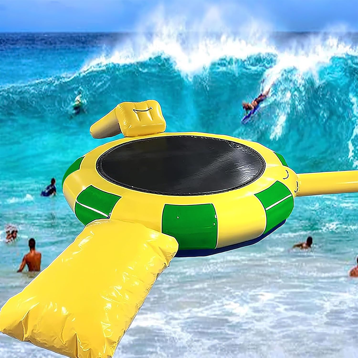 Inflatable Water Lake Trampoline for Pool &10FT 13FT 16FT Inflatable Bounce Swimming Platform with Slide Tube, Diving Pillow Bag & Water Trampoline Park (Green, 16FT)