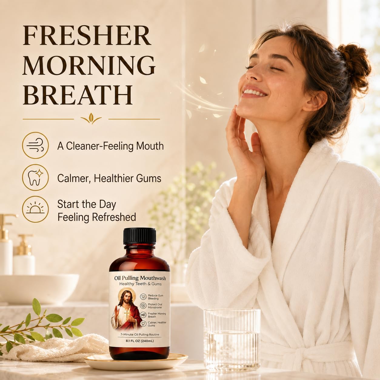 Pulling Oil, 8 Fl Oz (240 mL), Holymouthwash Halo Gum Serum, Pulling Oils for Healthier Gums and Fresher Breath, 7-Minute Daily Routine