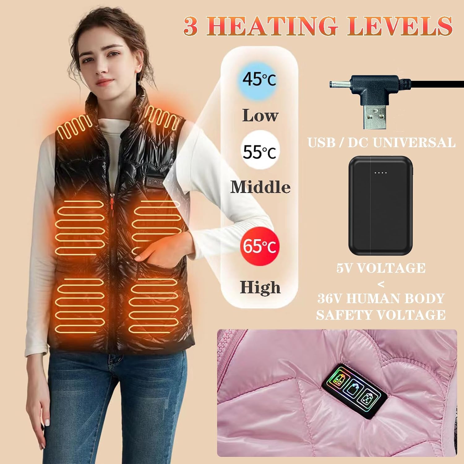 Women's Heated Vest Lightweight Soft Shell Heated Jacket for Women with 15 Heating Zones