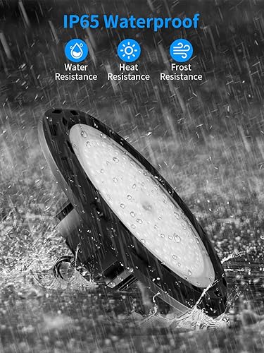 Miniatura 5 de UFO - Luz LED de alta bahía de 150 W, 1-10 V regulables, luces LED de alta bahía de 21000 lúmenes, 5000 K, con enchufe de EE. UU., cable de 5 pies,