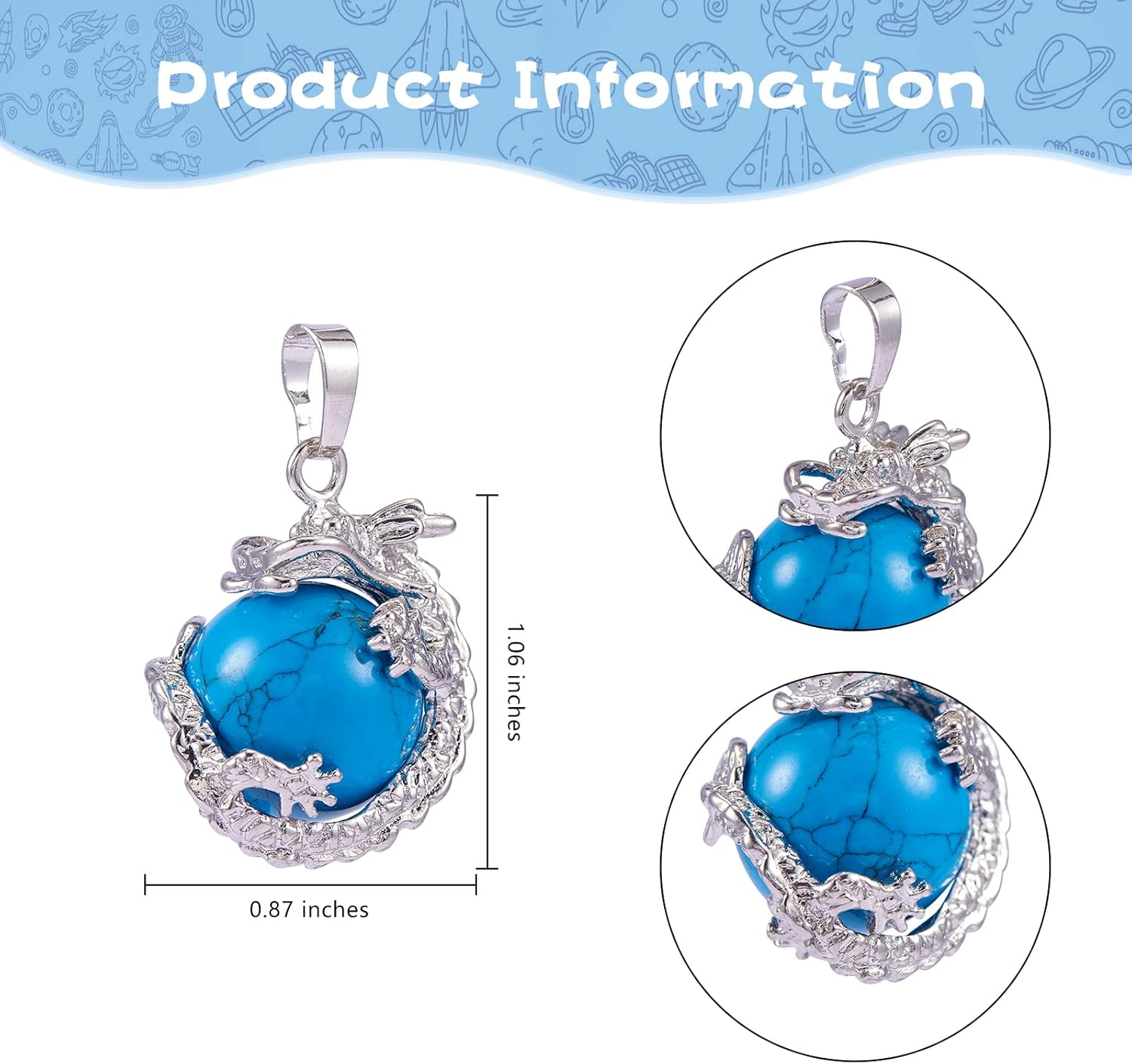 8 Pcs Dragon Wrapped Pendant Round Gemstone Charm Cylinder Crystal Round Ball Necklace with Platinum Brass Findings for Jewelry Making - Image 2