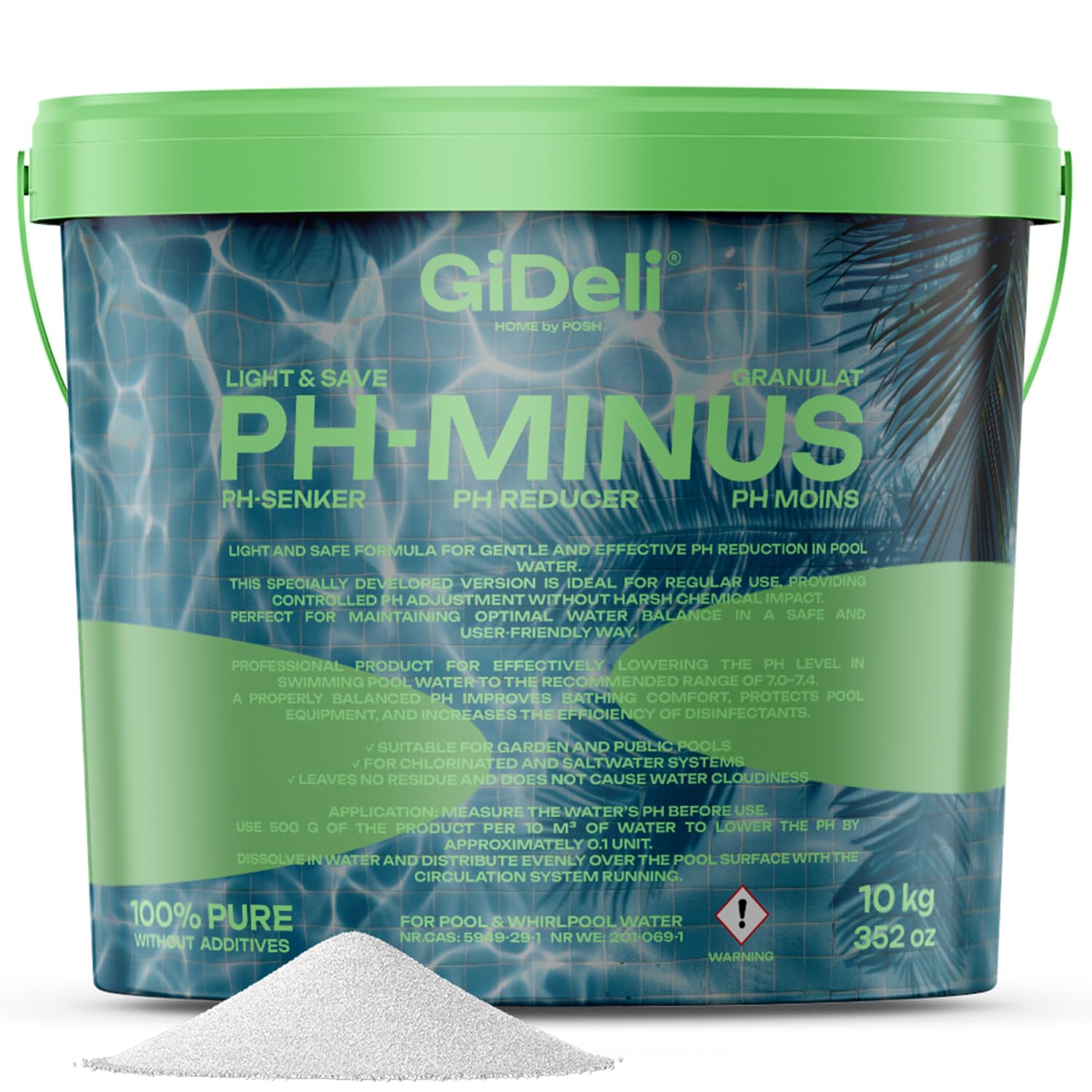 Granulés pH Minus Light 10 kg dans Un Seau - Réduit Le pH de la Piscine - Produit d'entretien de l'eau pour Une Eau cristalline - Idéal pour Tous Les Types de piscines
