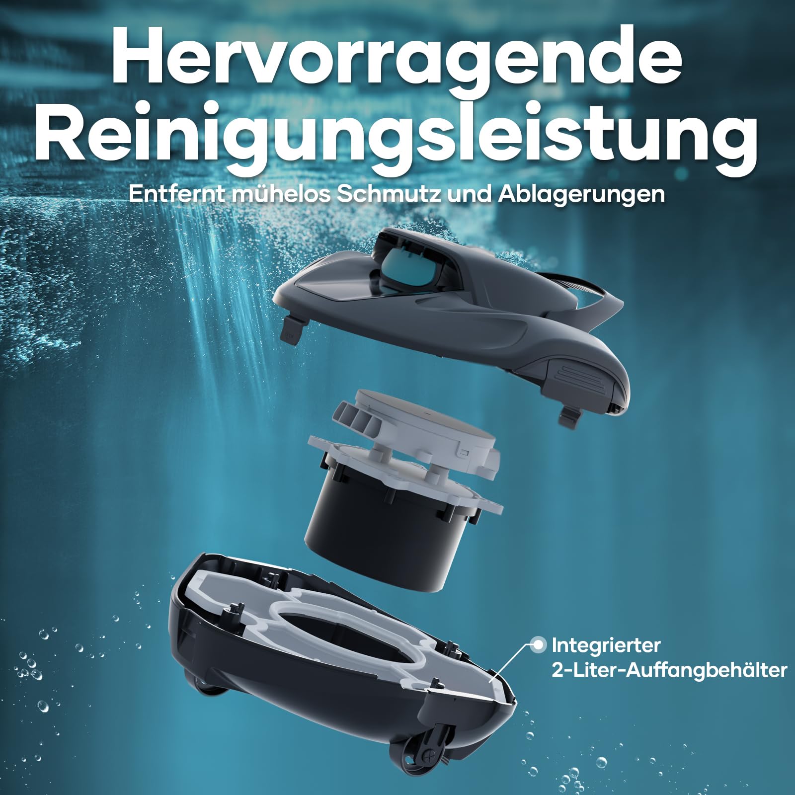 AIPER Poolroboter, Kabelloser Poolsauger mit Akku, Doppelantrieb, Selbstparken, Für Flache Pools bis 80 m², Laufzeit bis 90 Min (Generalüberholt)
