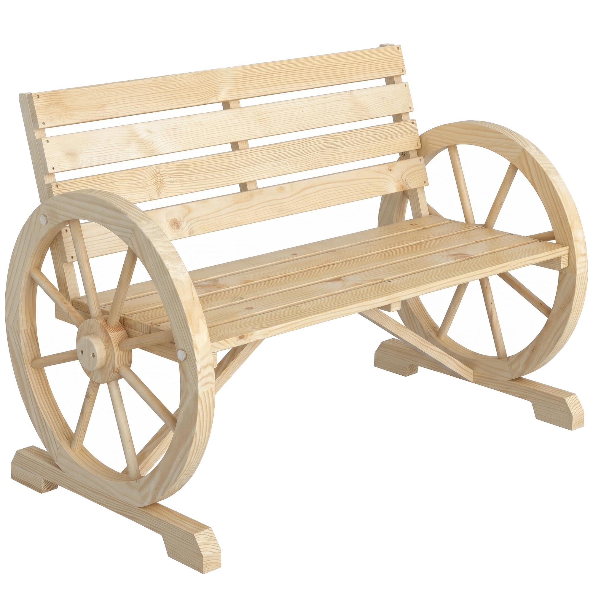 Outsunny Banc de Jardin Banc 3 Places Banc en Bois Style Rustique Chic accoudoirs Roues Charette Bois Sapin Effet Bois Naturel