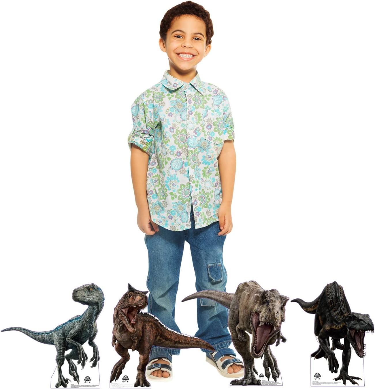Cardboard People Jurassic World Mini Standees Set of 4 (T-Rex, Indoraptor, Camotaurus & Blue) Mini Cardboard Cutouts