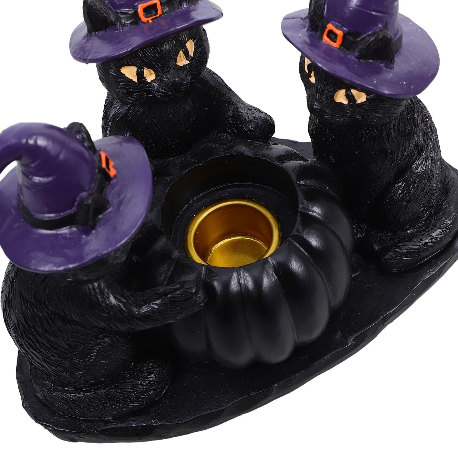 POPETPOP Portavelas de Resina con Forma de Gato Negro, Calabaza y Bruja