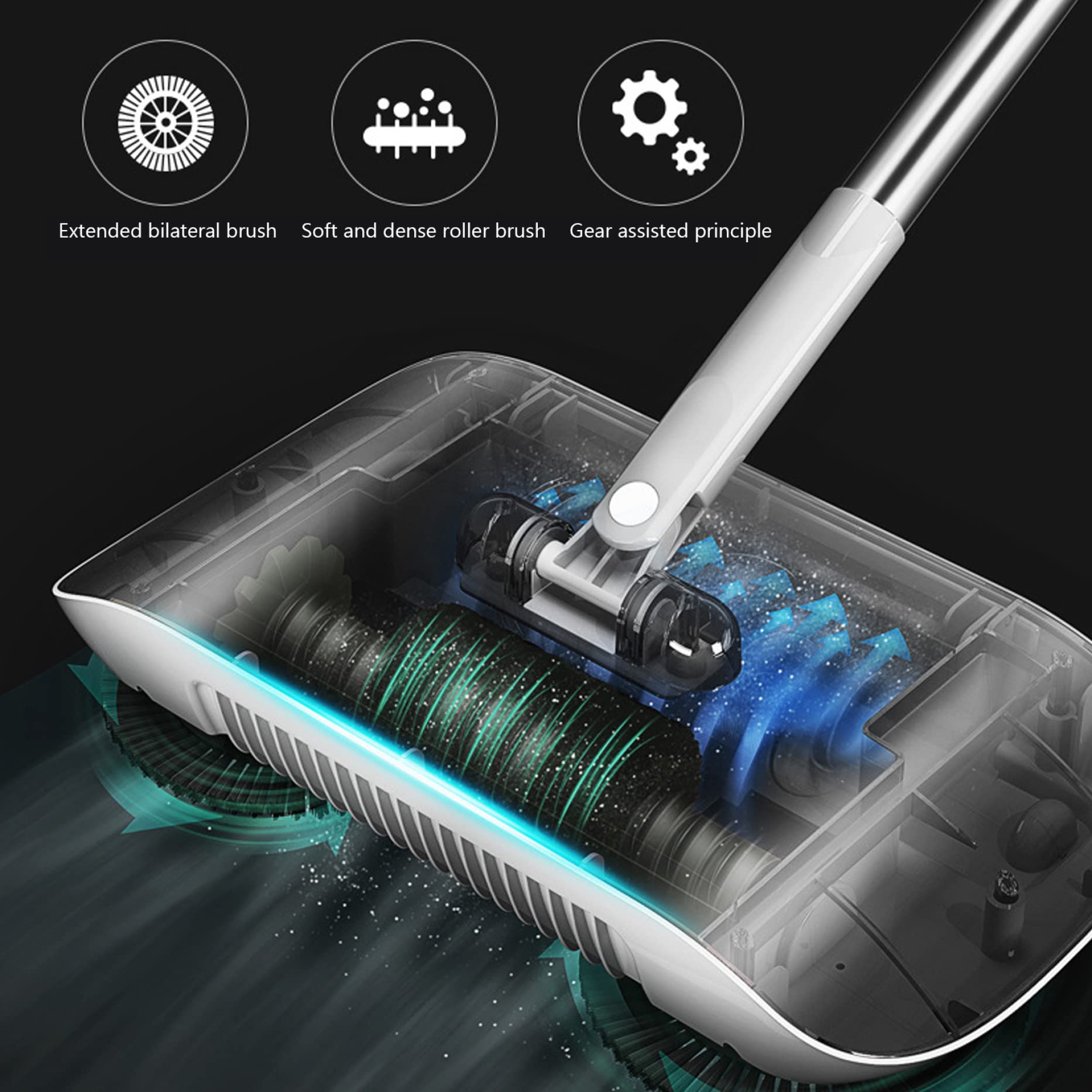 Brosse de nettoyage de tapis, balayeur à vide manuel de 2 en 1, vadrouille rotative à 180 degrés, balayeur de poussée à main, outil de nettoyage pour le nettoyage des animaux de compagnie, débris