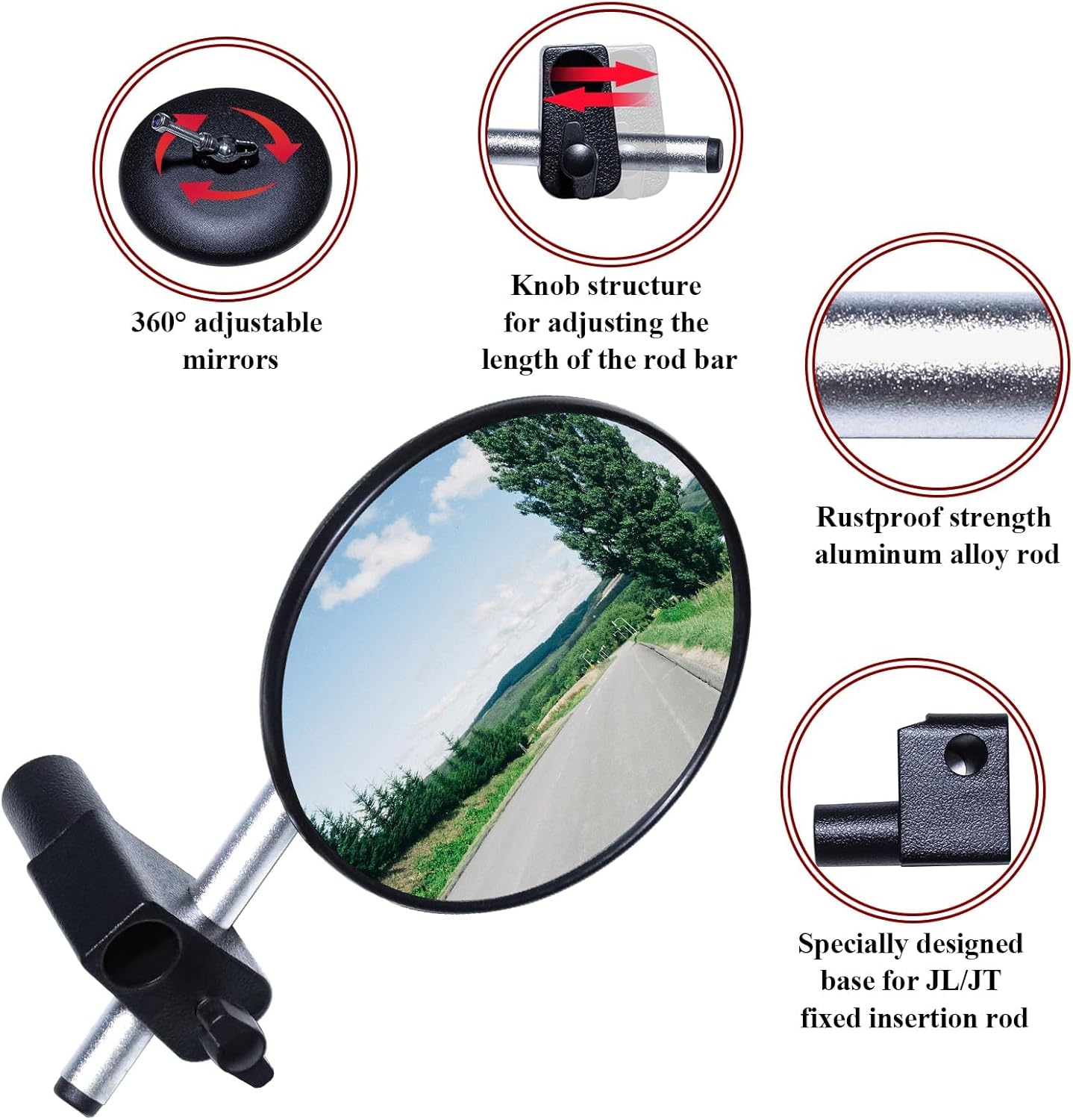 Doors Off Side Mirrors for Jeep Wrangler JL 2018-2023 & Gladiator JT 2020-2023, Stable Adjustable Off-Road Rearview Mirrors, Easy Install Design