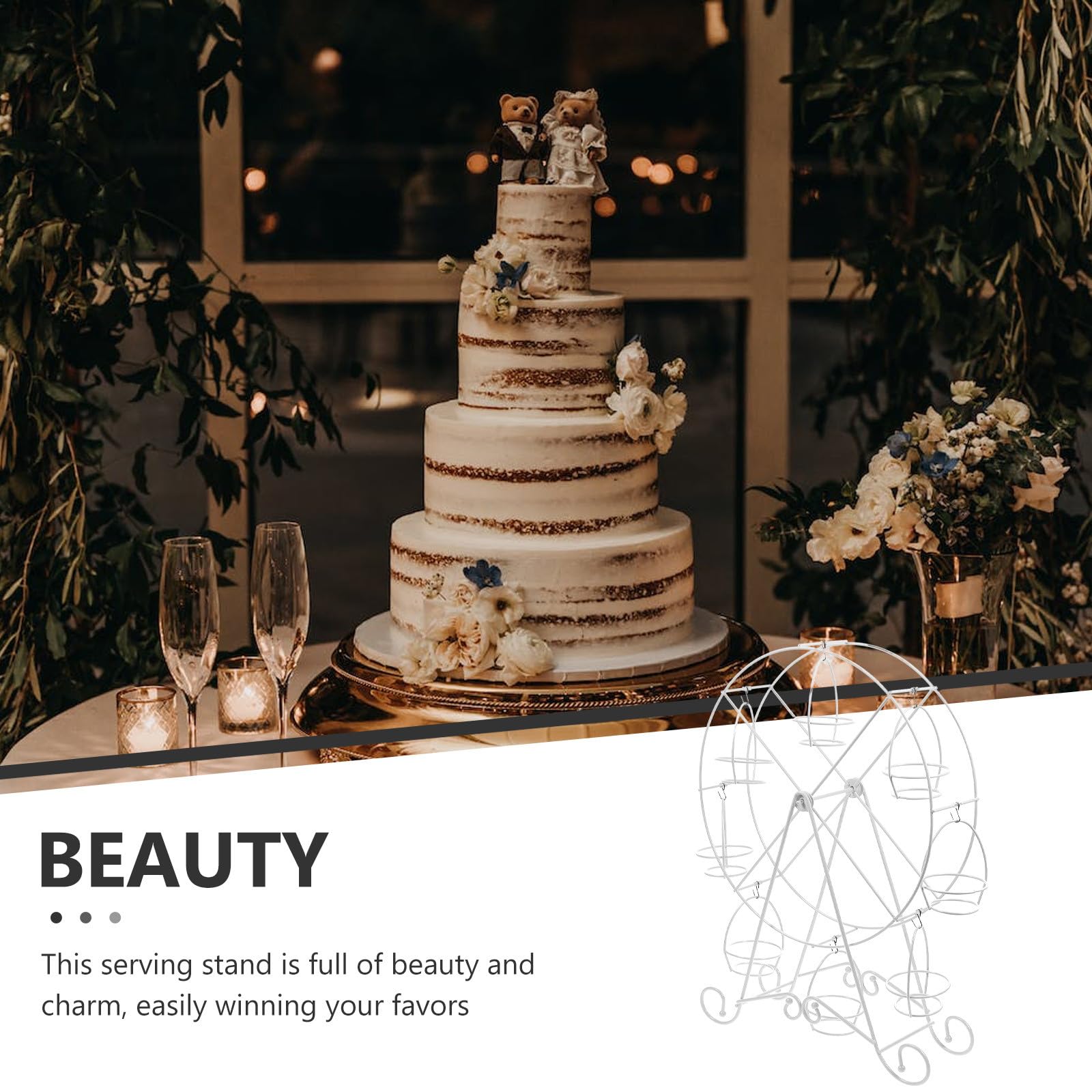 Zerodeko Présentoir à Cupcakes Mariage en Fer Blanc Design Rotatif Forme Grosse Roue Chic pour Fête Élégante Support Gâteau et Dessert Pratique et Moderne