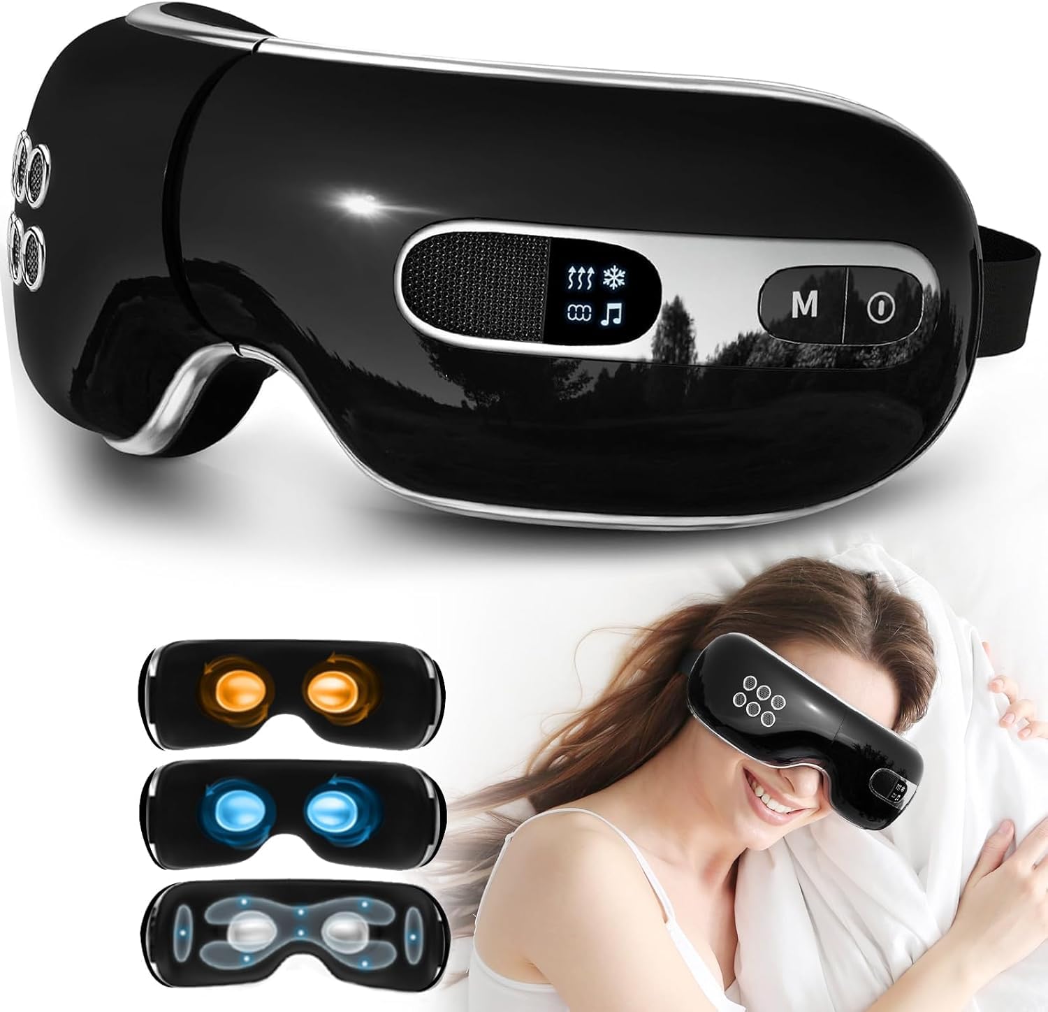 Eye Massager with Heat and Cooling for Migraines Dry Eyes Heated Eye Massager for Sleeping Travel Headache Relief