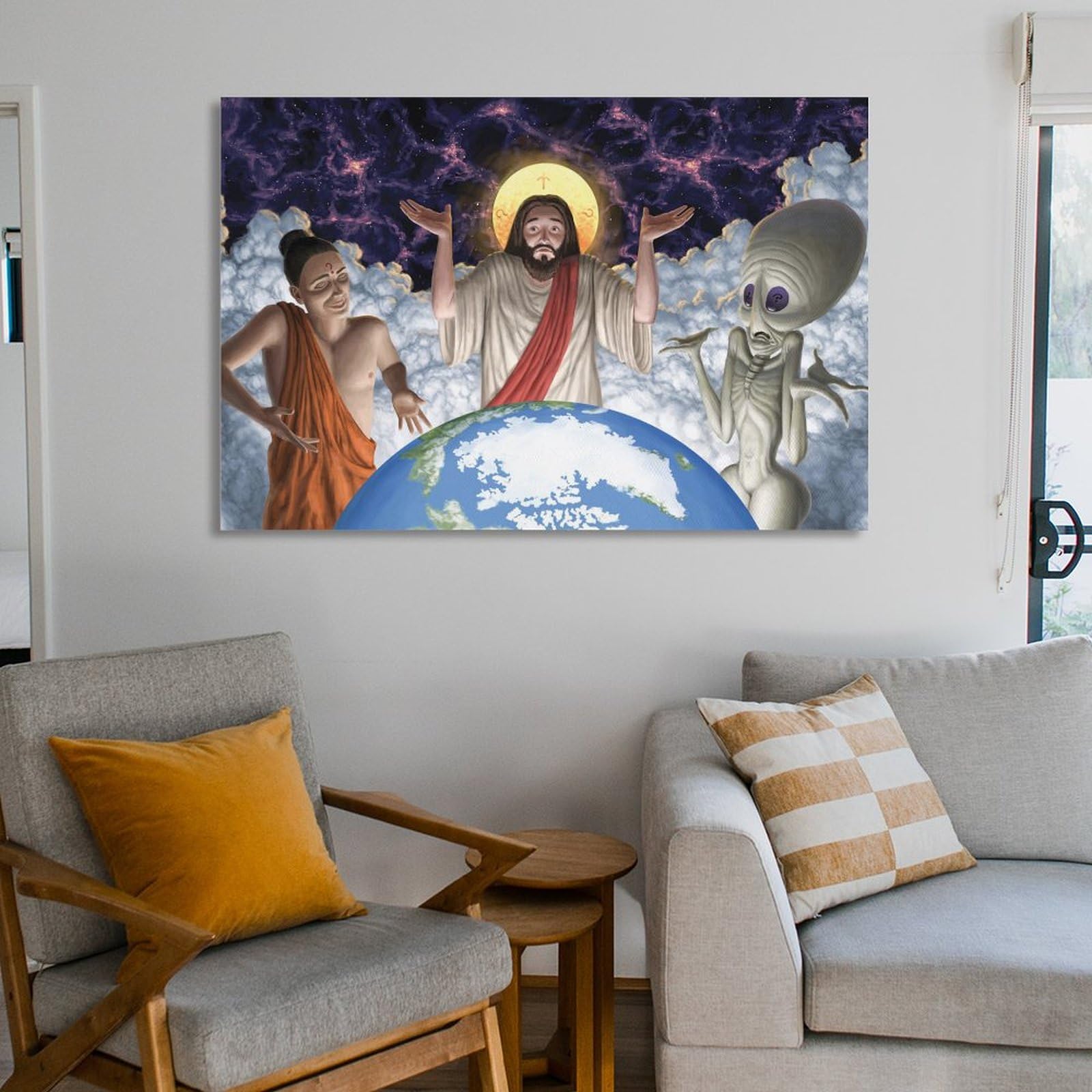 Amazon.com: Taishanwa Pop Art Buddha Jesus And Aliens Painting On