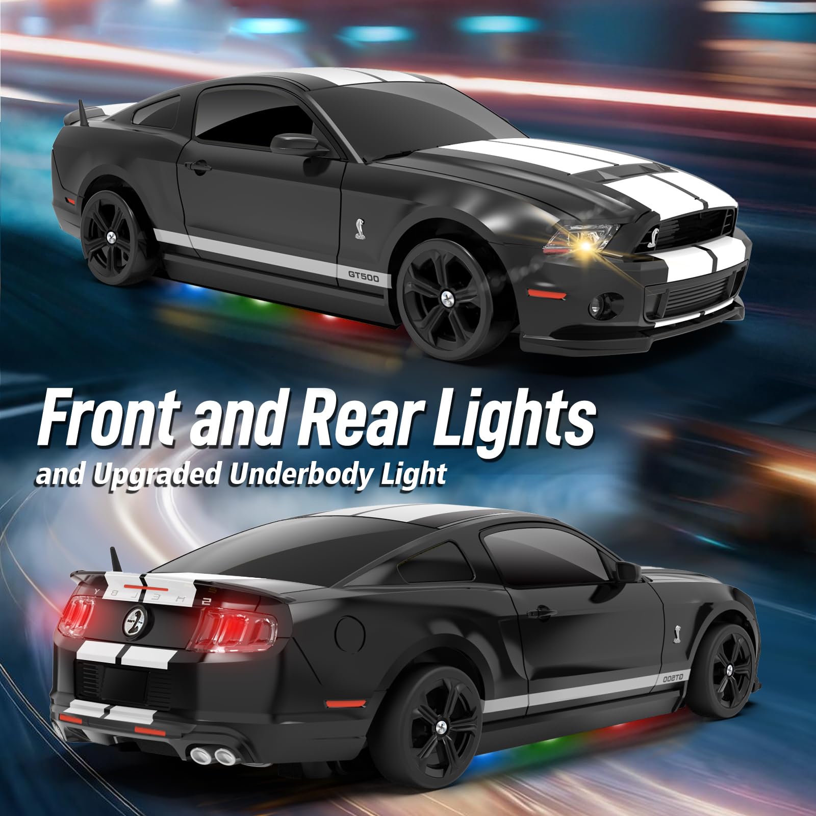 YONCHER Macchina Telecomandata, RC Drift Car per Bambini, Ford Mustang Shelby GT500 con licenza ufficiale, 1:24 20KM/H 4WD Macchine Telecomandate, Radiocomandata Auto per Adulta