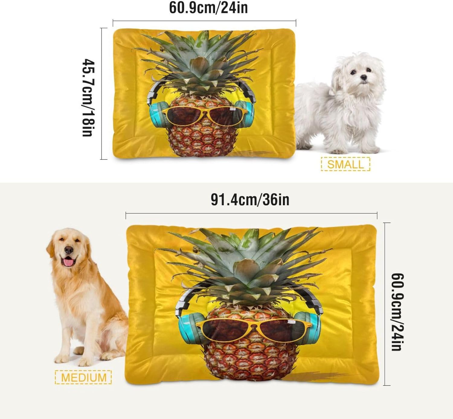 review Yellow Pineapple Dog Cat Pet Bed Dog Beds Pet Cat Mat Anti-Slip Dog Couch Kennel Cushion Puppy Bed Washable Crate Pad for Large Medium Small Dogs Indoor Pets Cats Sleeping