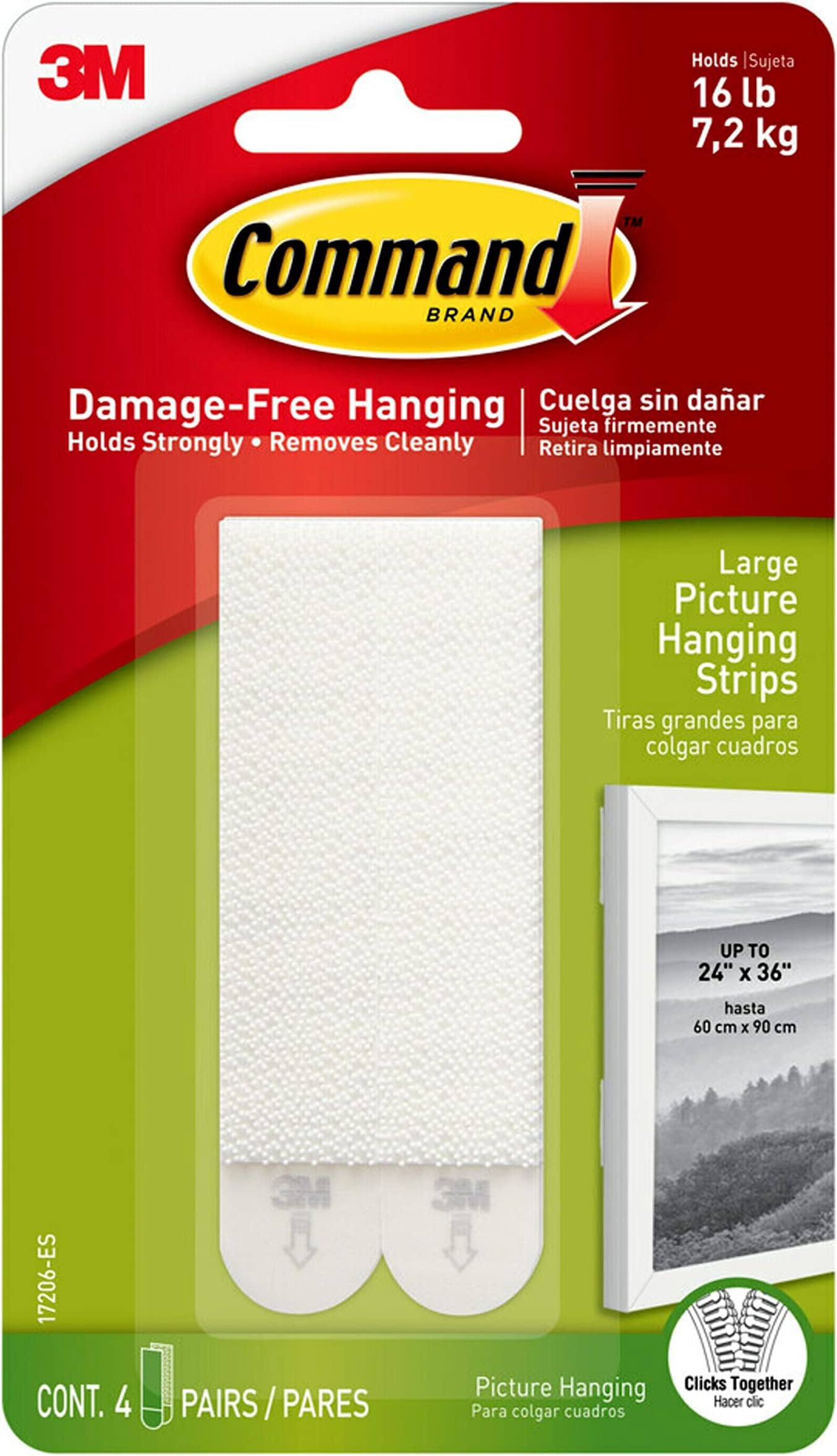 Command Large Picture Hanging Strips, Adhesive Strips, White Damage