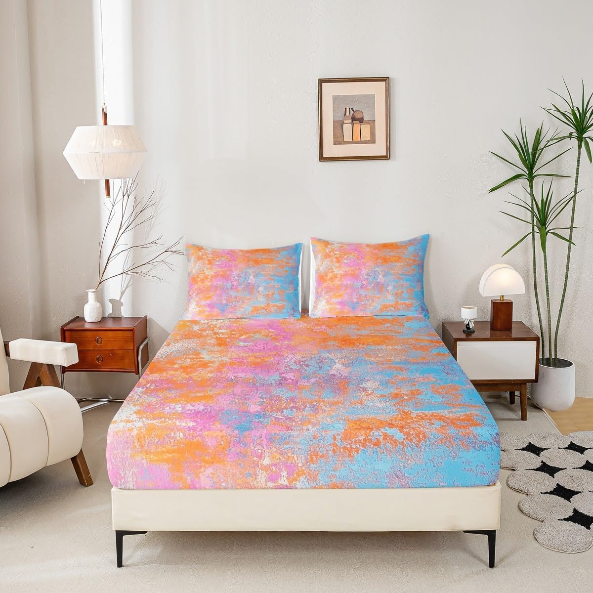 Drap Housse 180x200 cm Résumé 3D Drap-Housse Marbre Draps Housses Microfibre 2 Personnes avec 2 Taie d'oreillers pour Matelas Épais XCW4914