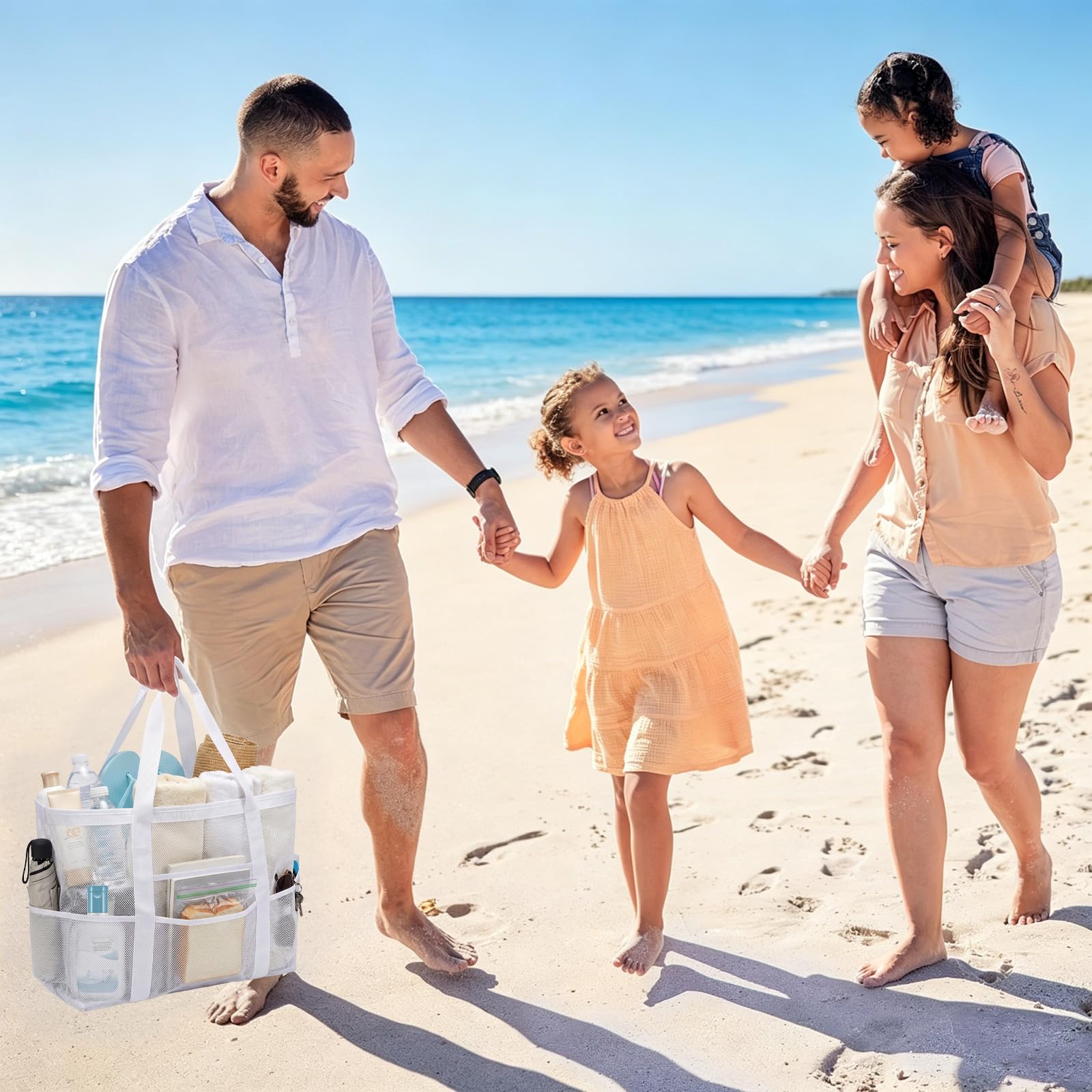 Borsa Mare Grande XXL Famiglia, Borsa da Spiaggia in Rete, Borsas Mare Donna, Bag Spiaggia Pieghevole, Traspirante, Moda, Pratica, per Nuotare, Campeggiare, Viaggiare, Fare Shopping