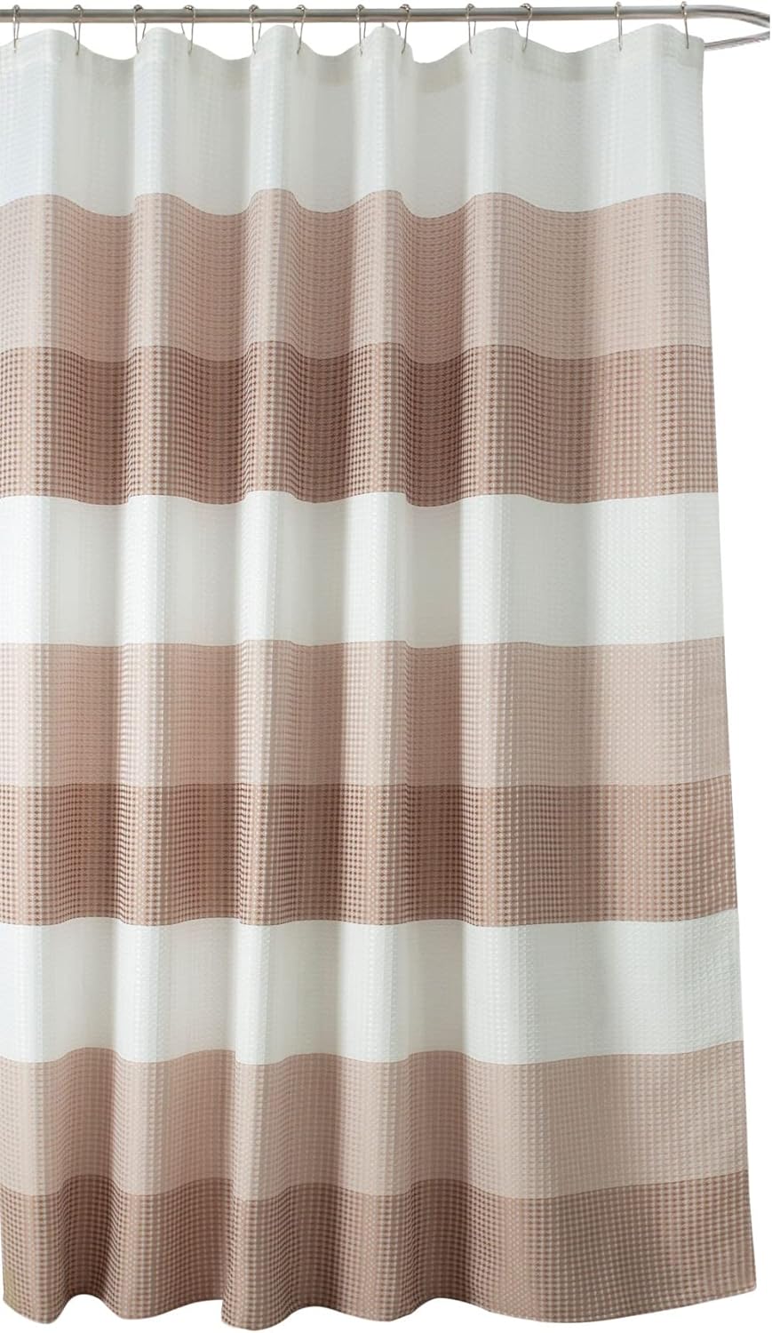 Serafina Home Taupe Tan Fabric Shower Curtain for Bathroom: Luxury Waffle Striped Diamond Jacquard Weave