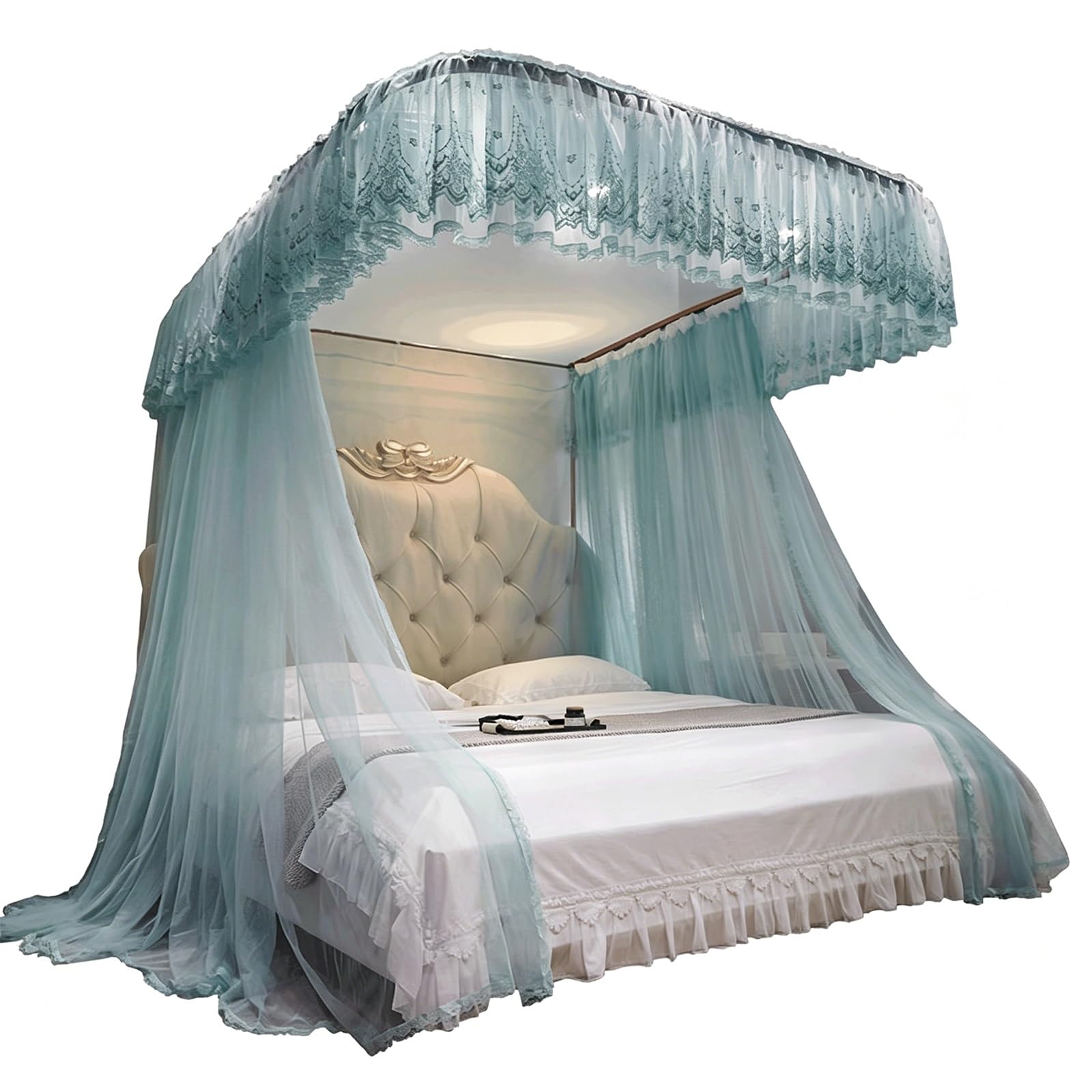 SARKEY U-Shaped Rail Bed Canopy Curtain,for Girls Women Adults Bedroom Decoration(A,180x220x210cm(71"x87"x83"))