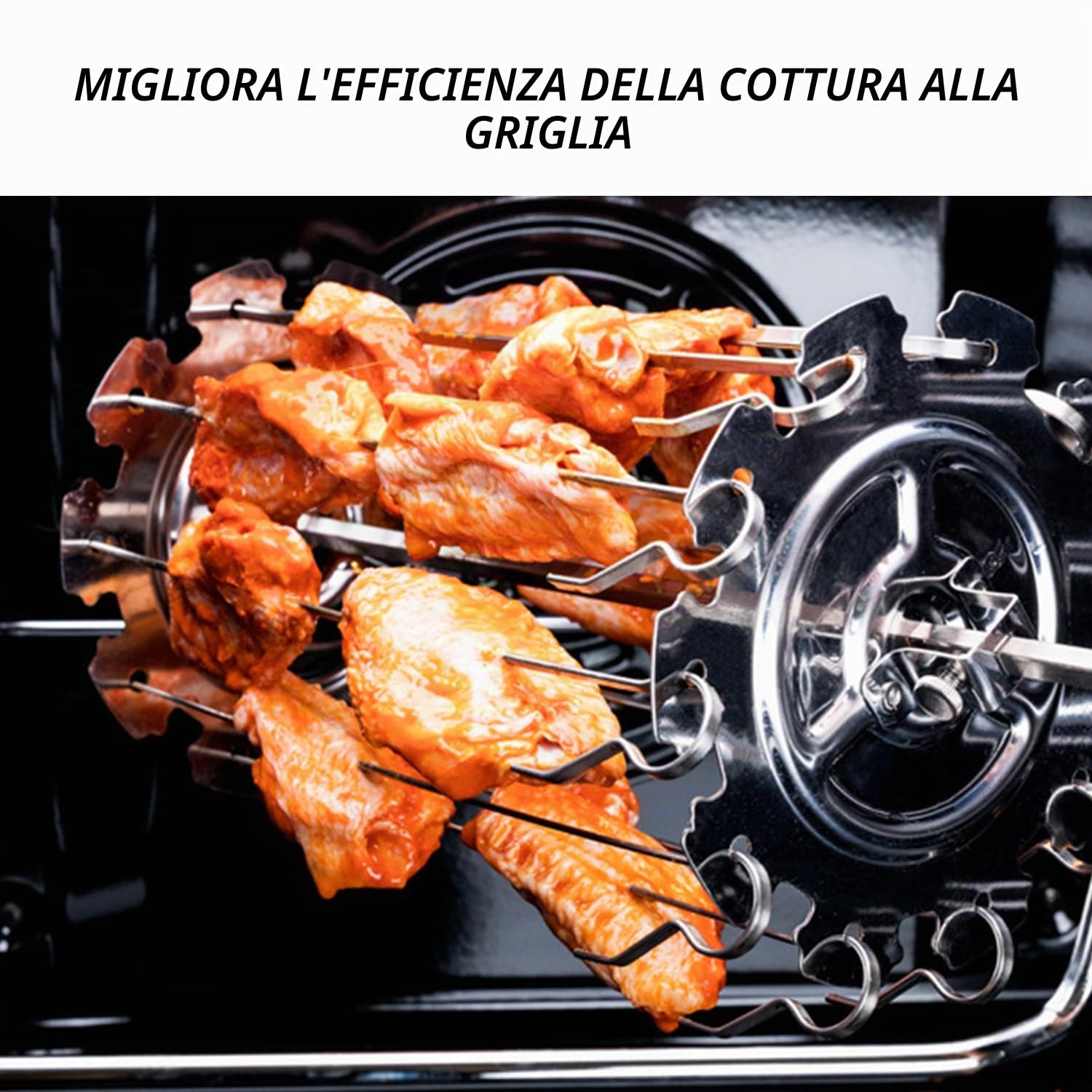Set di 10 spiedini girevoli in acciaio inox, set di spiedini girevoli di qualità professionale, da utilizzare con forno, barbecue o friggitrice ad aria calda