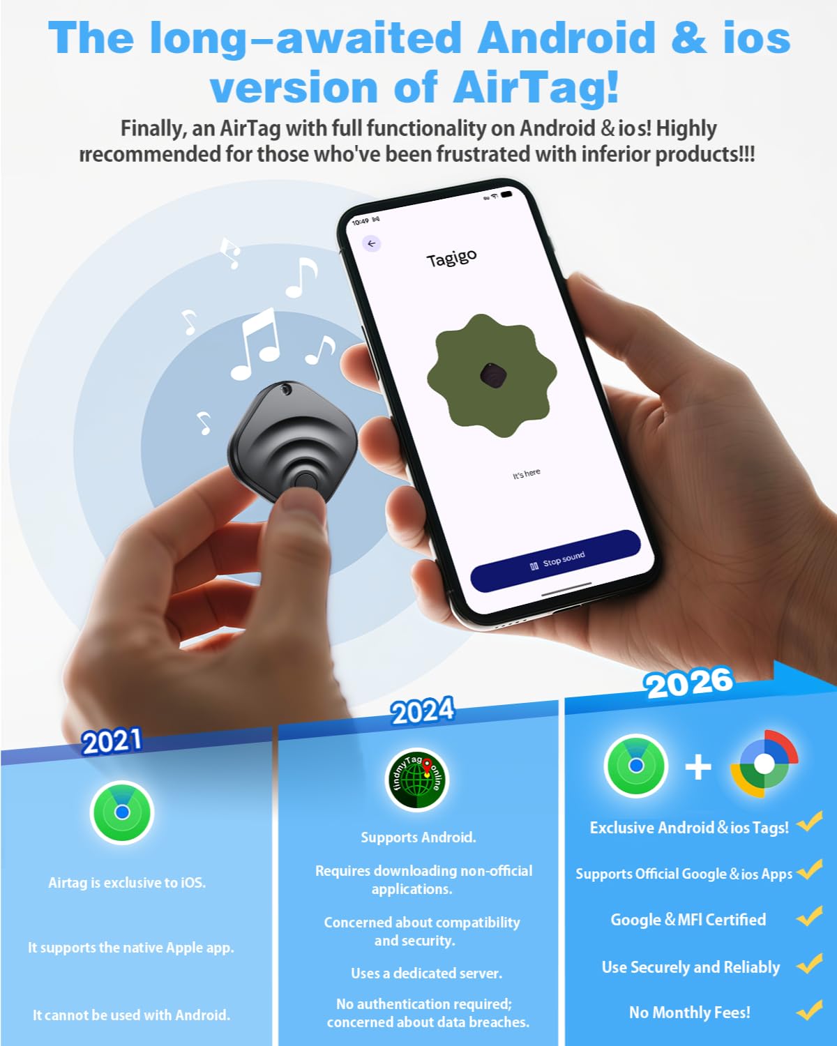 Air Tags pour Android, Air Tags-Lot de 4 étiquettes de suivi d'air avec 6 étuis, autonomie de 2 ans, traqueurs Google et Apple Find pour l'application Google Find Hub et Apple Find My, traqueur de