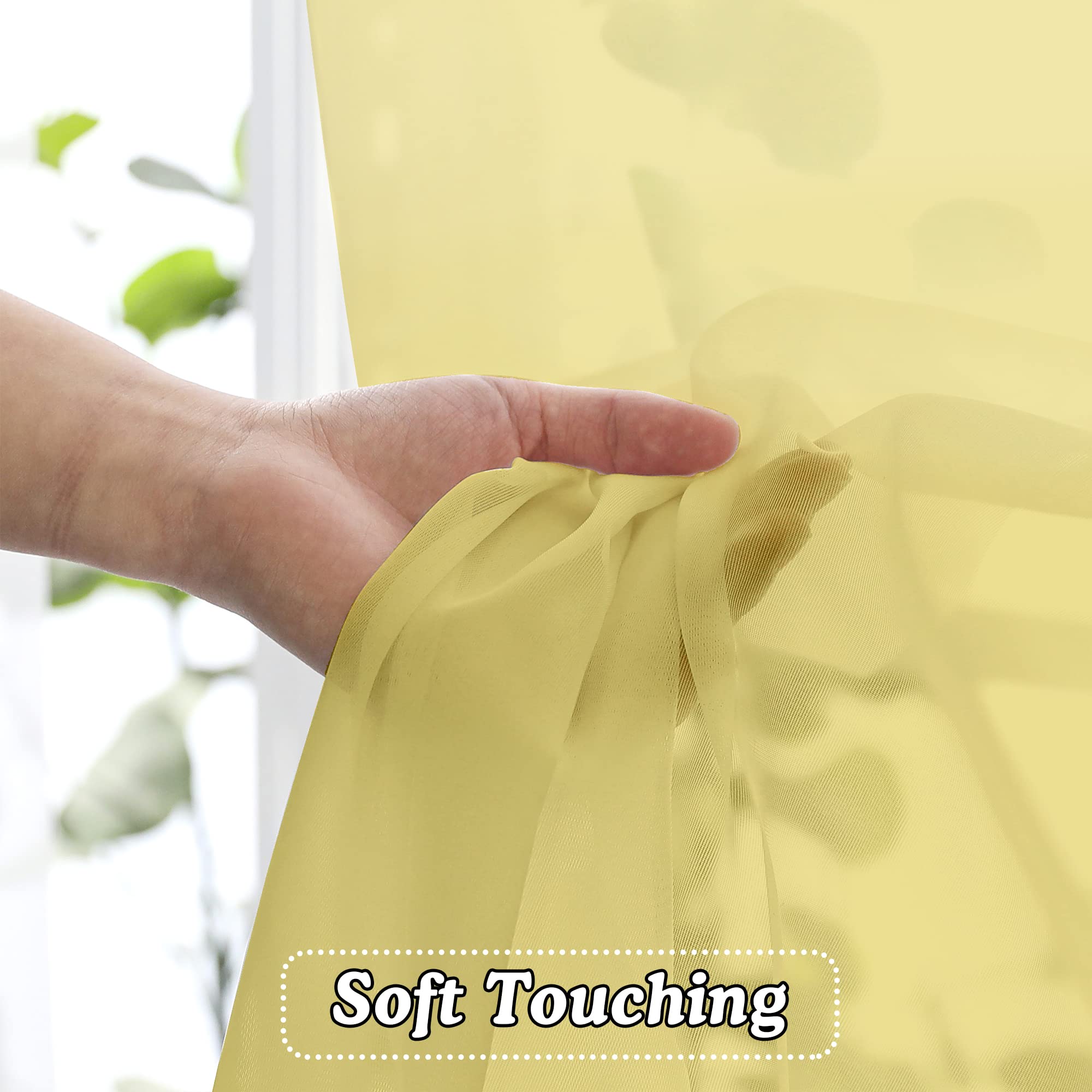 OVZME Mustard Yellow Sheer Curtains 96 Inches Long 2 Panels - Image 4