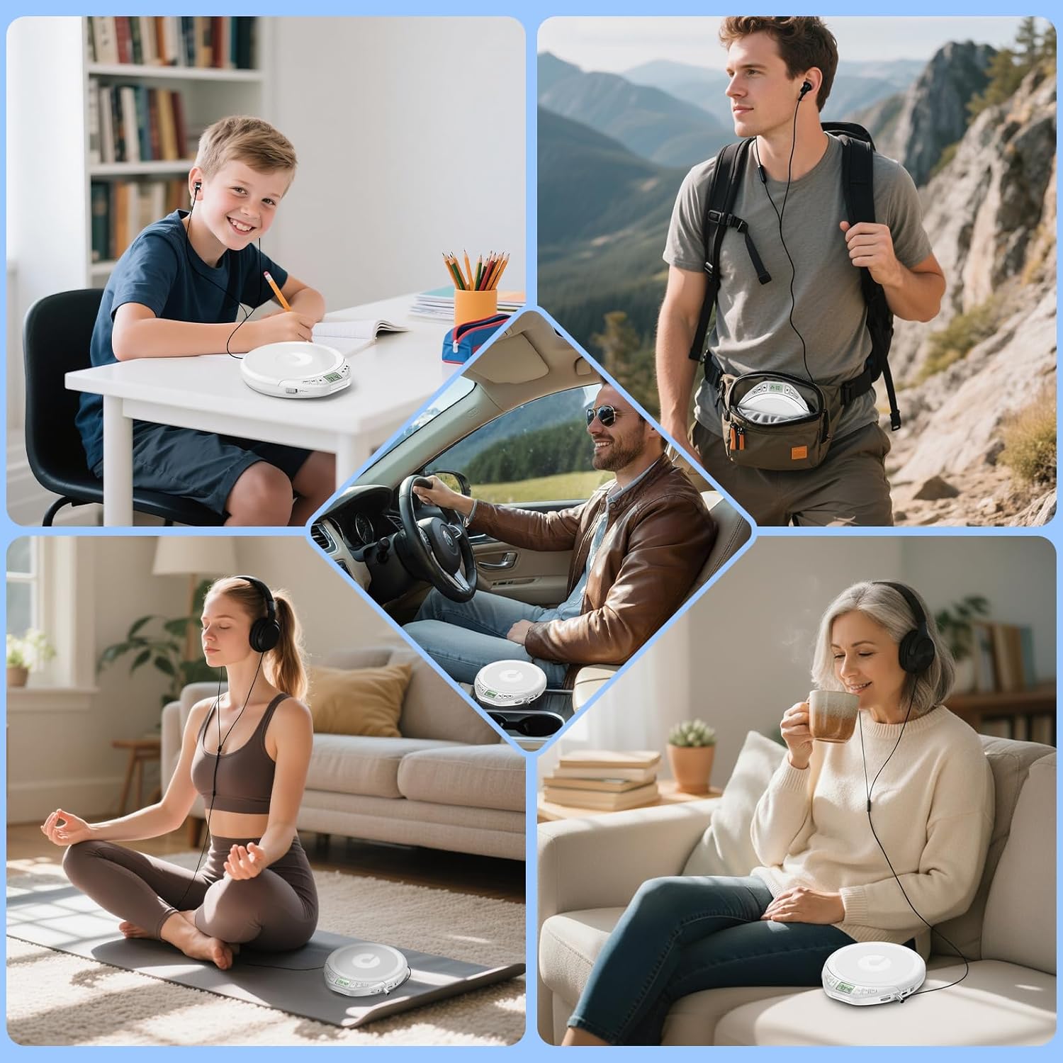 Portable CD Player with Headphones KOVCDVI CD Player Portable for Car with Anti-Skip & Shockproof,CD Discman with LCD Display,AUX Cable and Earphone for Sport Home Outdoor,White