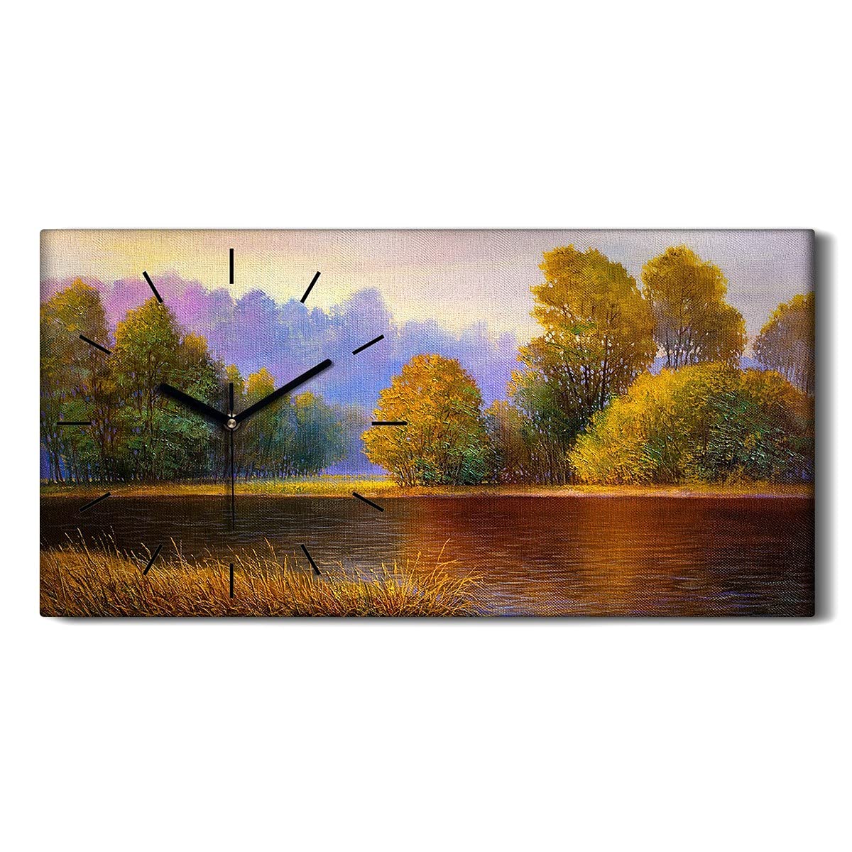 Horloge murale sur toile nature forêt pour une décoration zen de chambre moderne