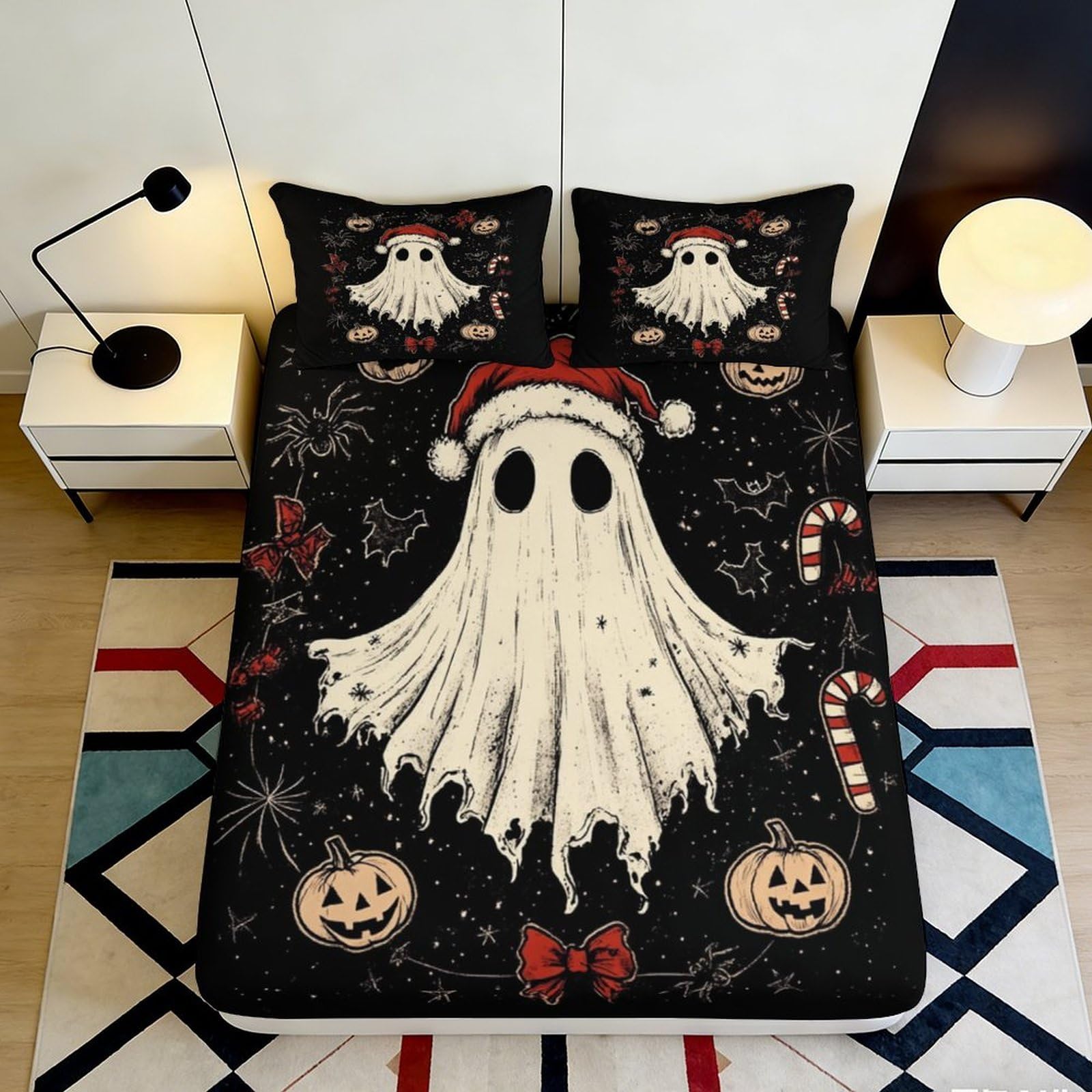 Jqzkxnhpbr Style-9 3D Printed Ghost Halloween Fitted Sheet Microfiber Soft Black Pumpkin Bed Cover For Bedroom Dorm Decor Mattress Protection 90X200x25cm