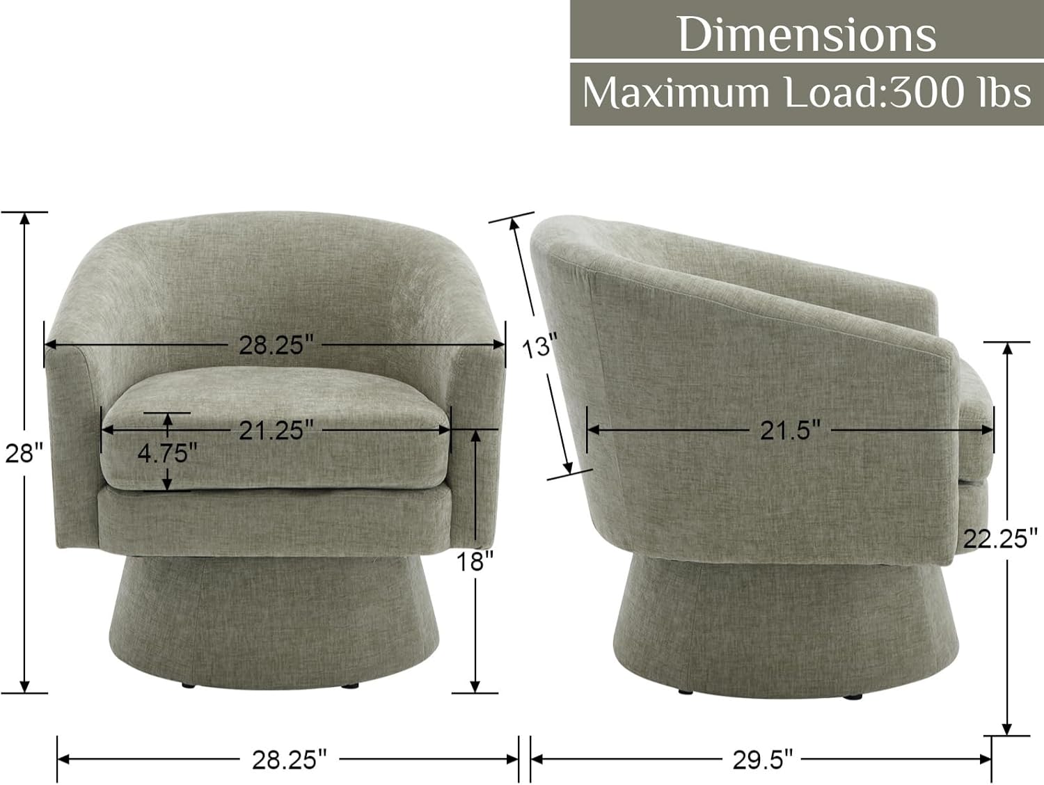 Green Modern Swivel Accent Chair Set of 2 Upholstered Chenille Barrel Chair Boucle Vanity Reading Chair Cozy Round Single Sofa Arm Chair Club Side Chairs for Bedroom/Waiting/Living Room