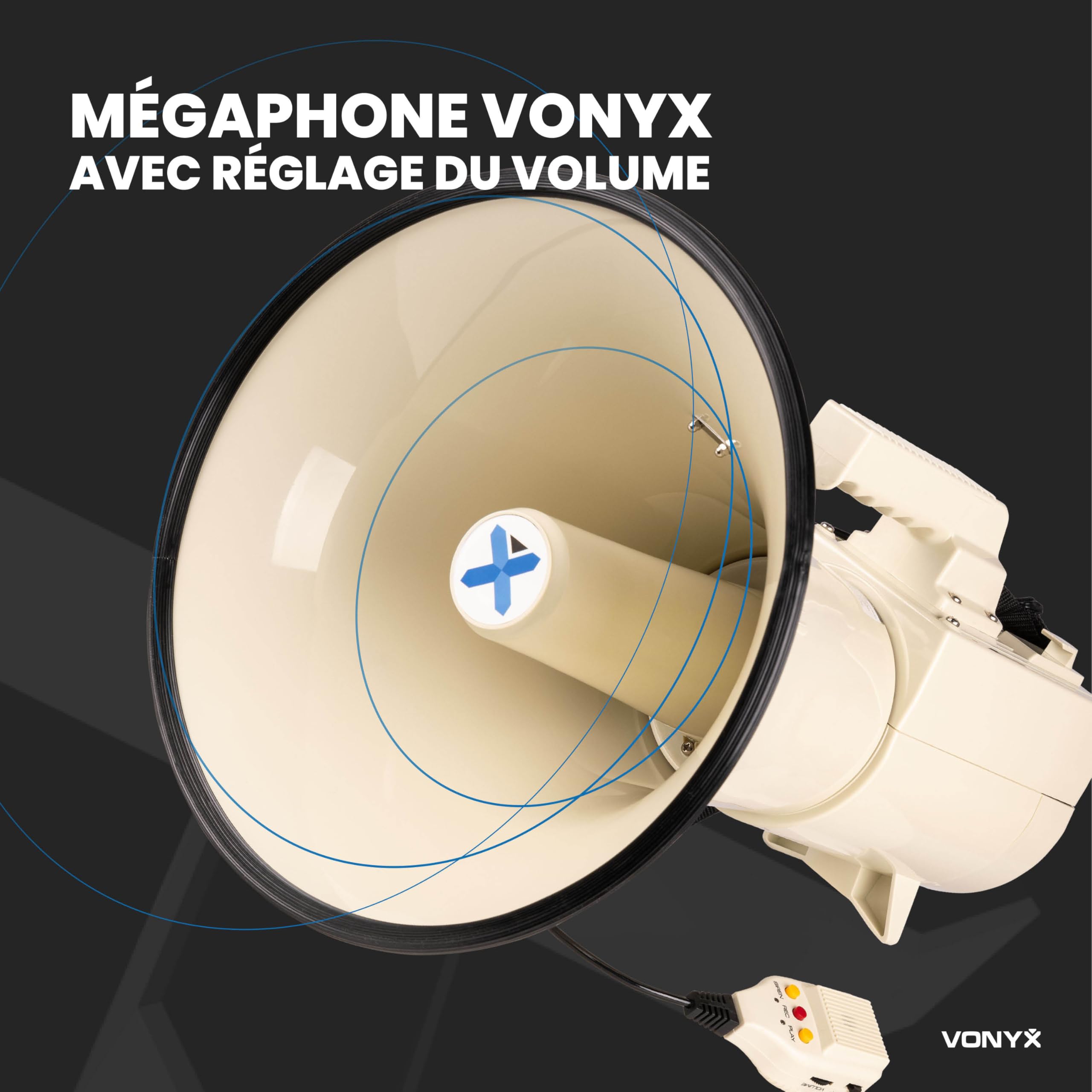 VONYX MEG150 Mégaphone Très Puissant 200W, Batterie MRB12, Idéal pour Manifestations et Matchs Sportifs - Jusqu’à 2 km, Bluetooth & Lecteur MP3, Poignée avec Dragonne, Réglage du Volume