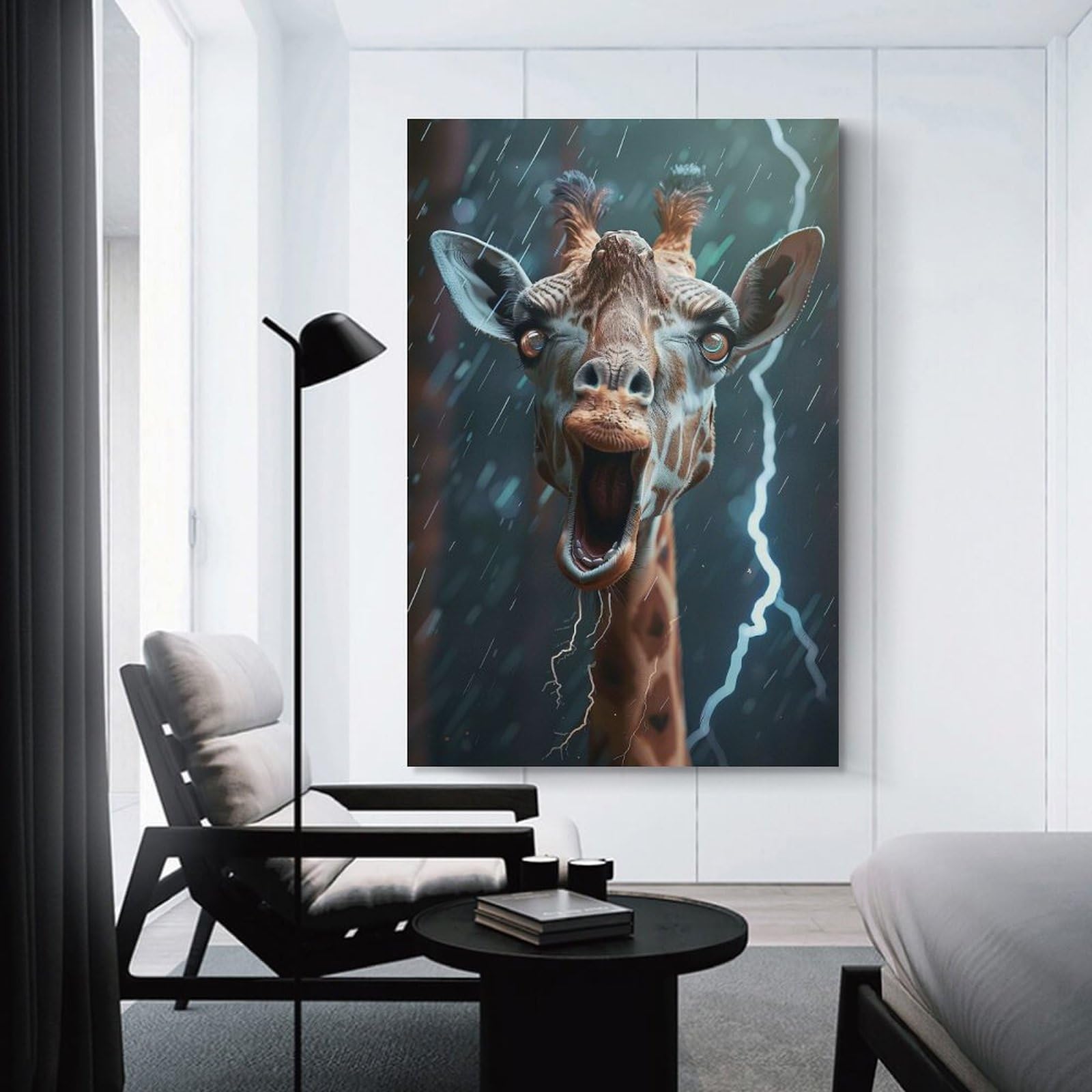 Junmoney Giraffe Lightning Canvas Art Print, 20x30inch(50x75cm), for Wall Displays, Bedrooms Or Room Updates, Home Wall Art for Statement Displays