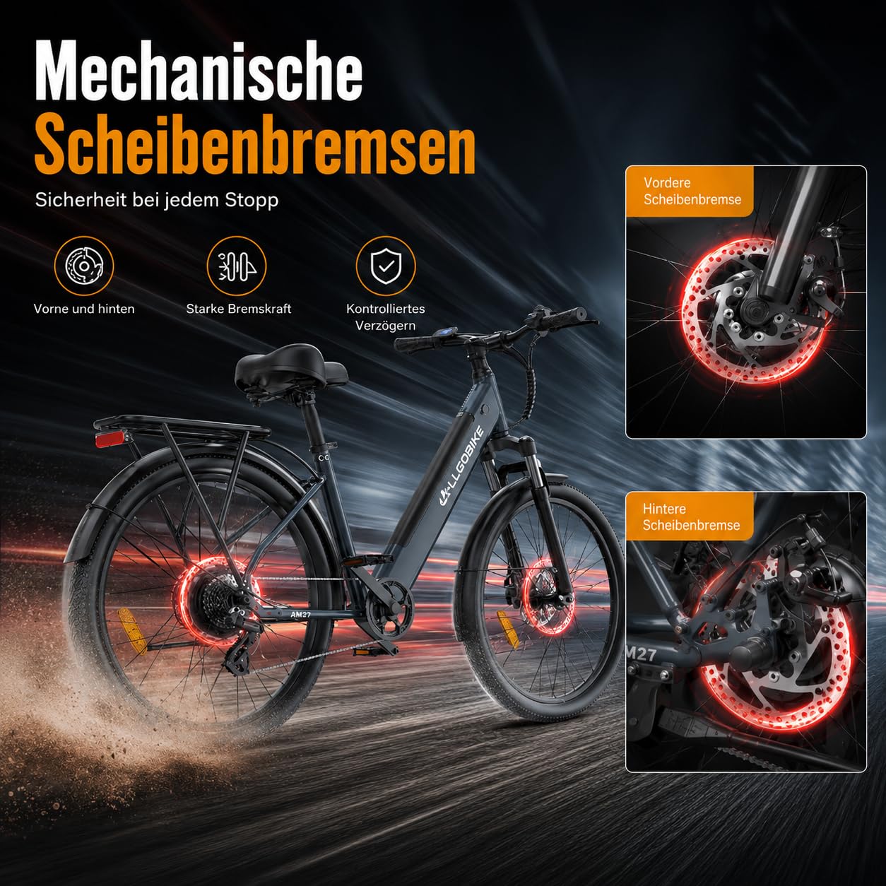 AM27 Elektrofahrrad 27,5 Zoll E-Bike für Damen und Herren 250W Motor 36V 15Ah Akku 25 km/h 7-Gang-Schaltung 3 Unterstützungsstufen Scheibenbremsen LED-Beleuchtung
