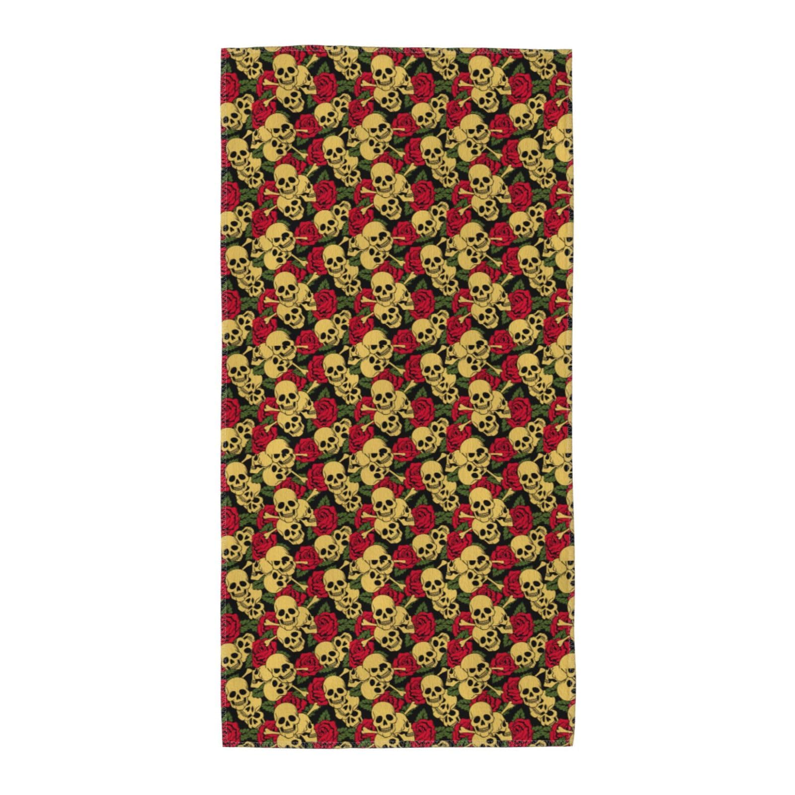 Rose And Skull Soft Absorbent Long Towel For Gym Sports Picnic Leisure Use