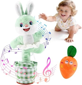 Talking Dancing Cactus-style Easter Bunny Plush, Plush Interactive Rabbit Toys Figures, Volume Adjustable, Mimicking Singing Repeating Glowing Bunny Toys with 60 Songs Easter Basket Stuffers for Kids