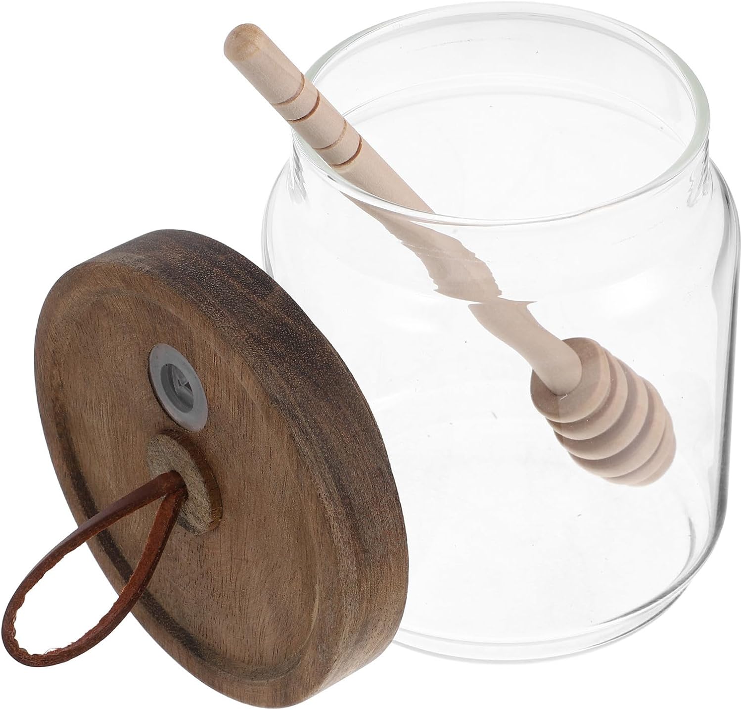 Glass Honey Jar Sealed with Wooden Lid and Dipper