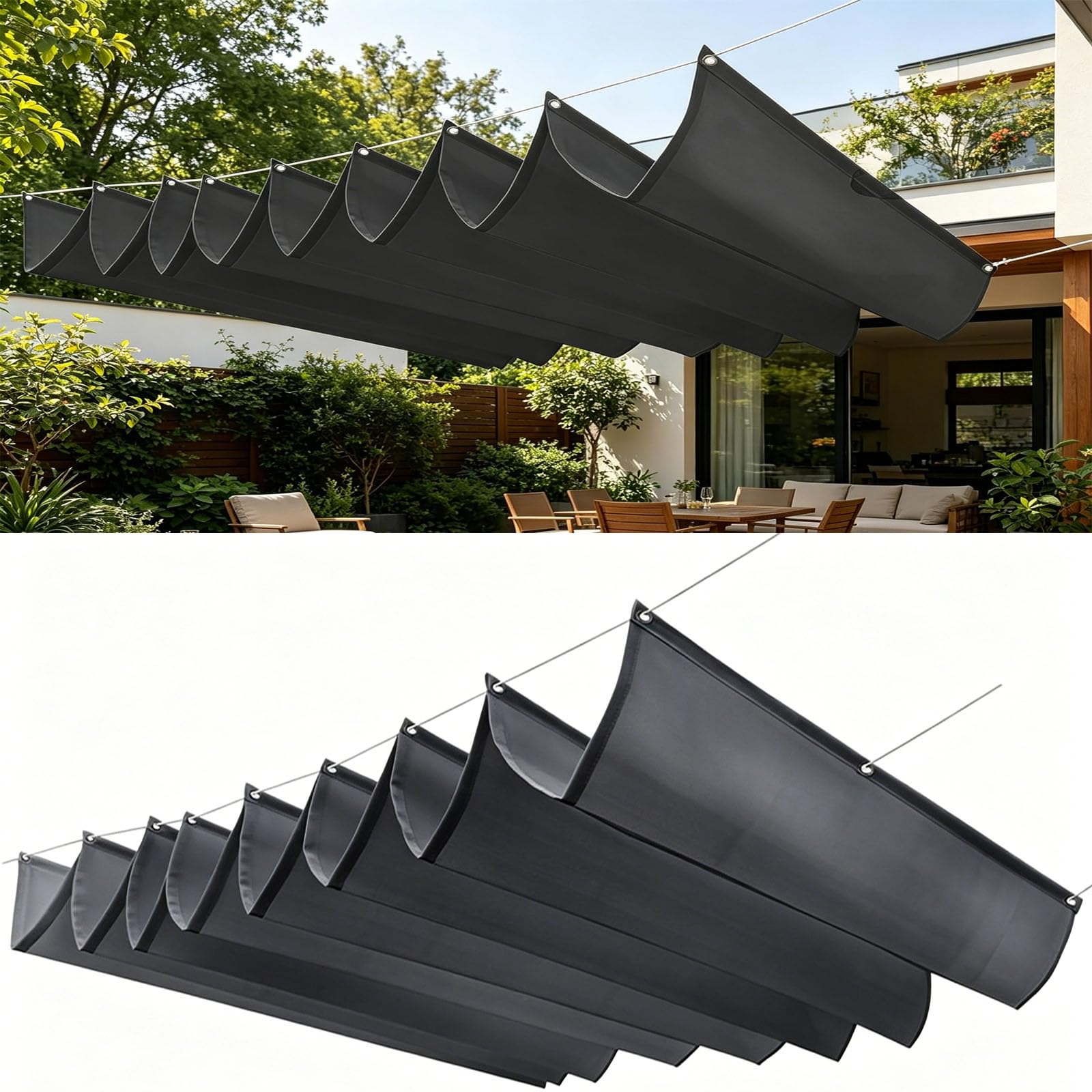Bâche ombrage rétractable 300x600 cm idéale pour repas sur balcon