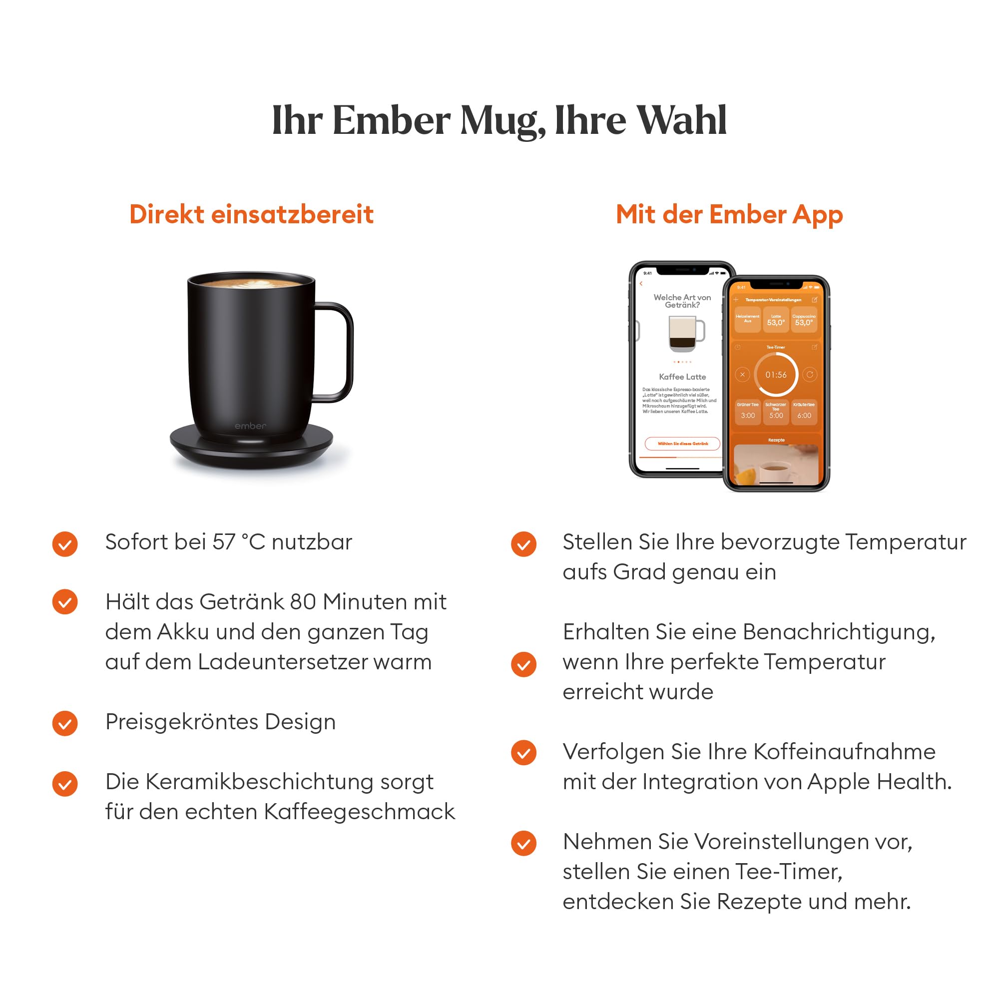 Ember Smart Mug 2 mit Temperatureinstellung – 414 ml, per App steuerbar, wiederaufladbarer, aufheizbarer Kaffeebecher mit Intelligent LED Display, 80-Minuten-Akku und verbessertes Design, Schwarz | App-gesteuerte beheizte Kaffeetasse mit 80 Min