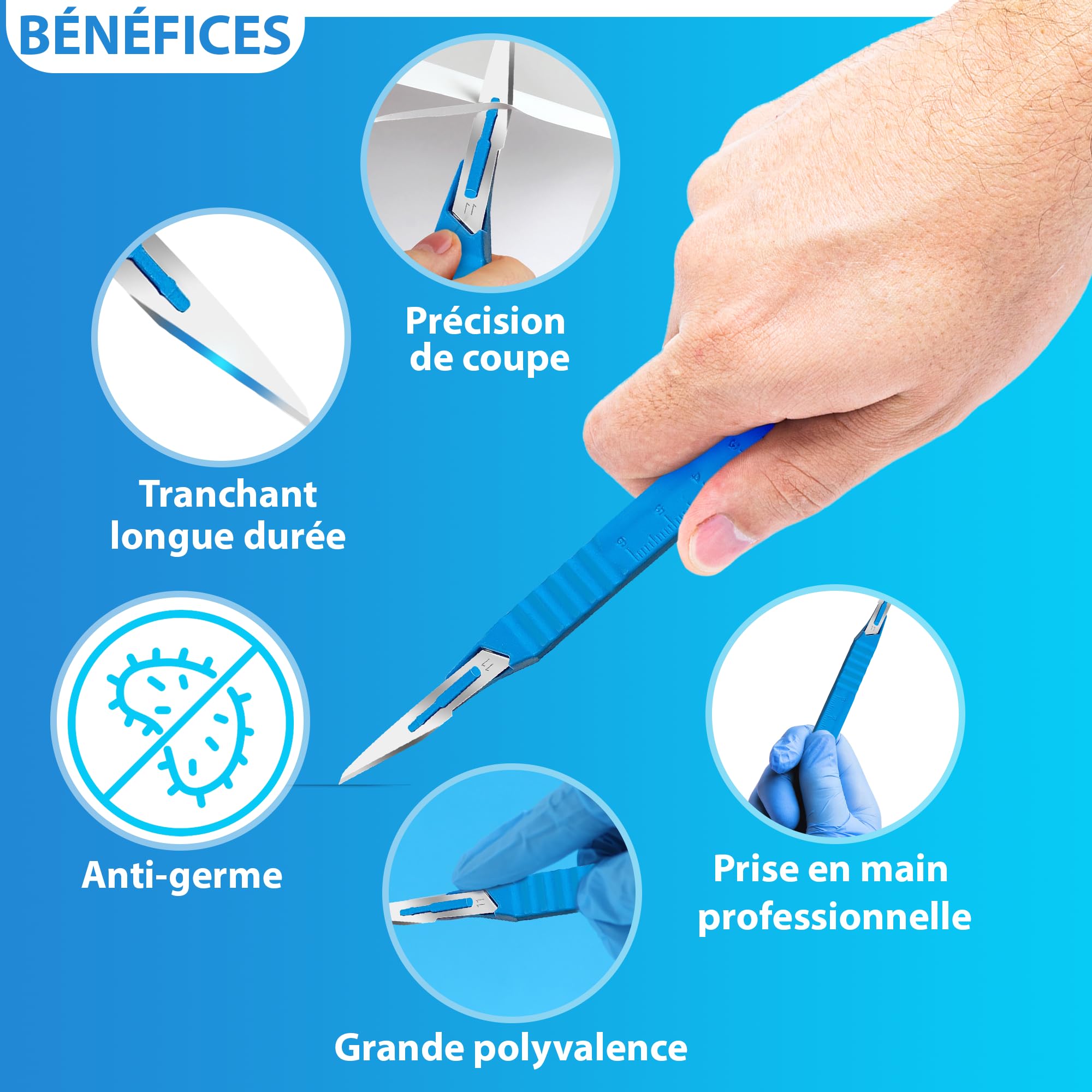 Wegwerp scalpel mes nr. 11: Doos van 10 medische scalpel | Professionele kwaliteit | Steriel chirurgisch materiaal | Dermaplaning| Pedicure| Scrapbooking | Modelbouw | Gebruikt in ziekenhuis| Franse