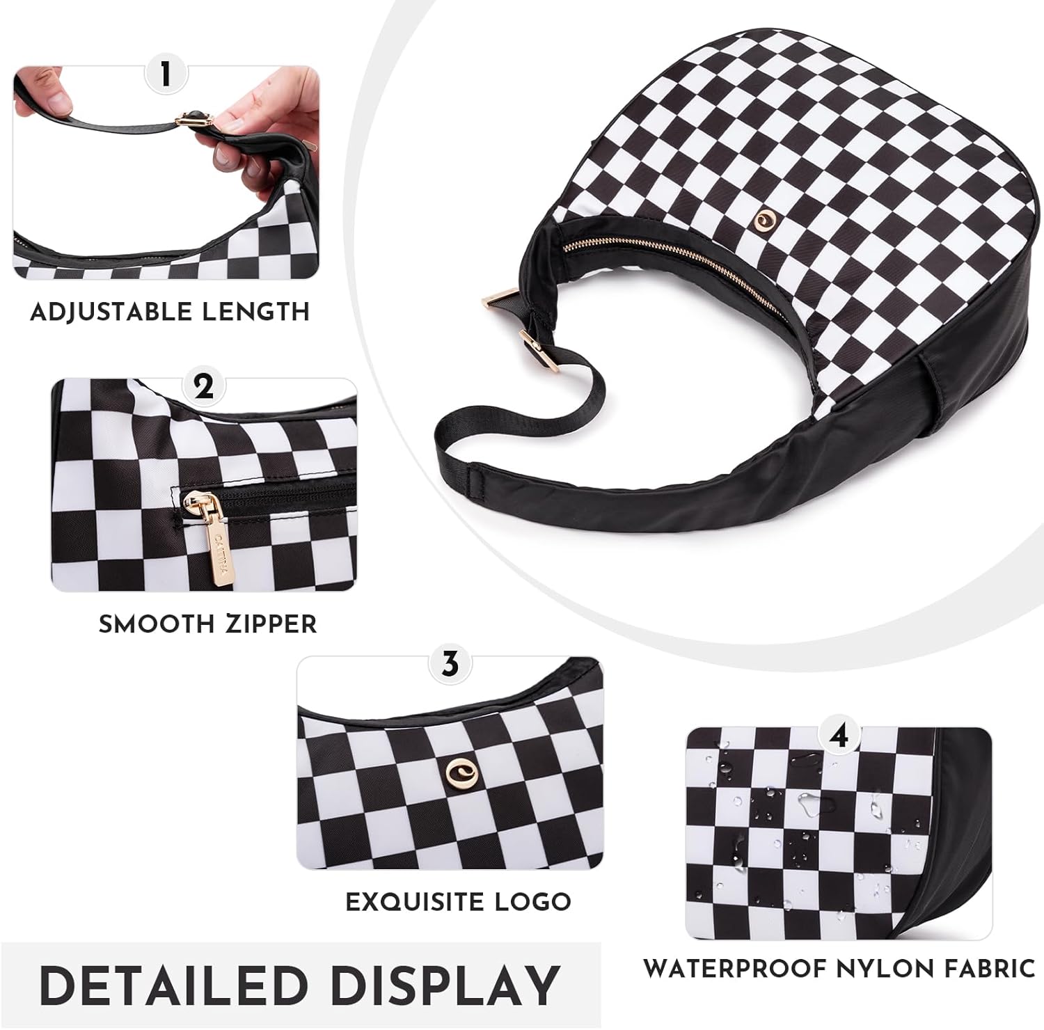 Shoulder Bag for Women Nylon Hobo Handbags Shoulder Purses for Women Checkered Tote Bag Women's Crescent Bag - Image 6