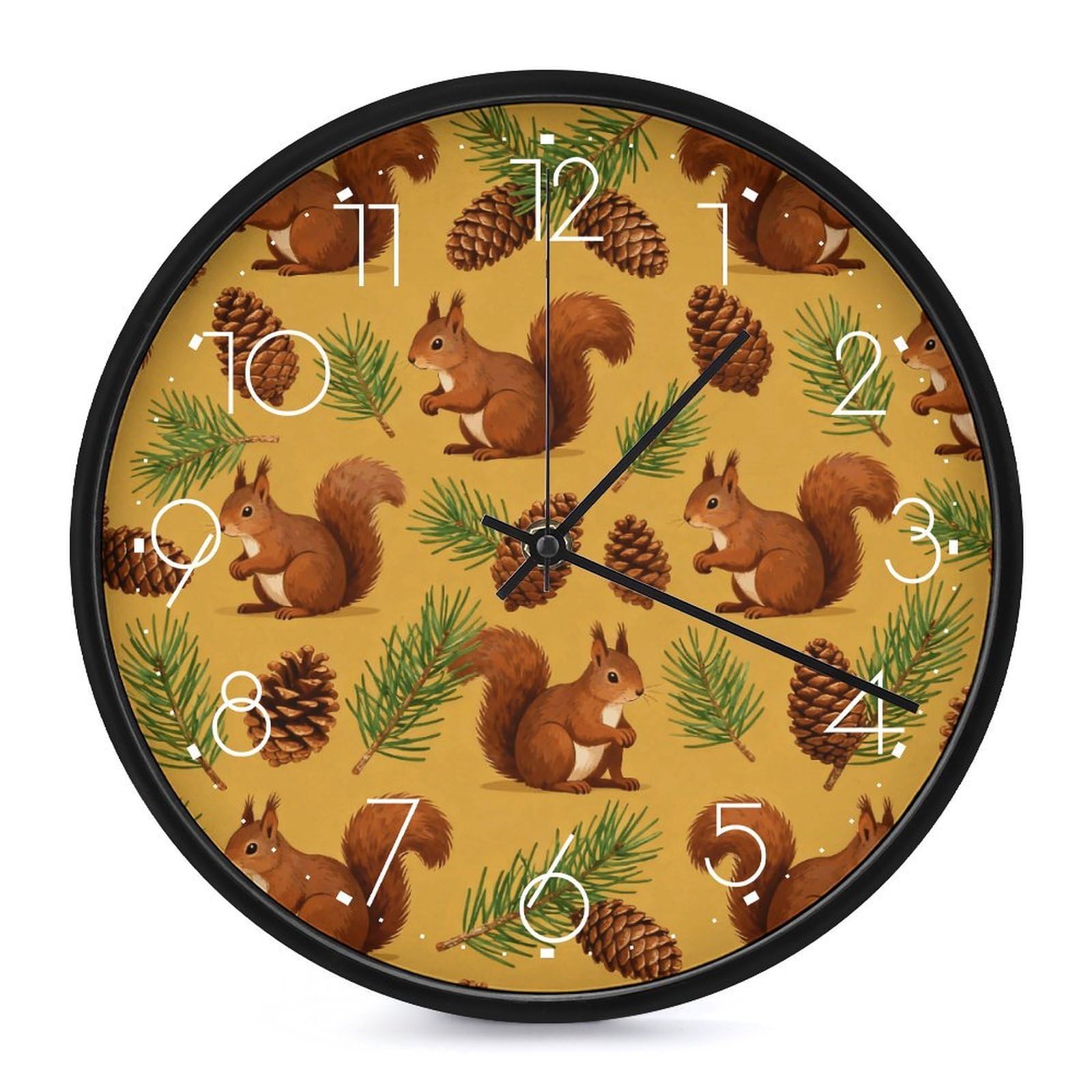 DWVTSLH Squirrel Pinecone Wall Clock 10 Inch Silent Non-Ticking Modern Clocks Battery Operated - Decorative Wall Clocks for Bedroom Living Room Kitchen Office Wall Decor Gift Idea