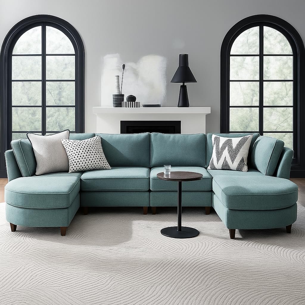 FURNART FURNITURE & INTERIOR Modern Configuration Curved Alzera U Shaped Sectional Sofa Set for Living Room,Bedroom,Office,Home Furniture (Sky Blue) FURNART FURNITURE & INTERIOR Modern Configuration Curved Alzera U Shaped Sectional Sofa Set for Living Room,Bedroom,Office,Home Furniture (Sky Blue)