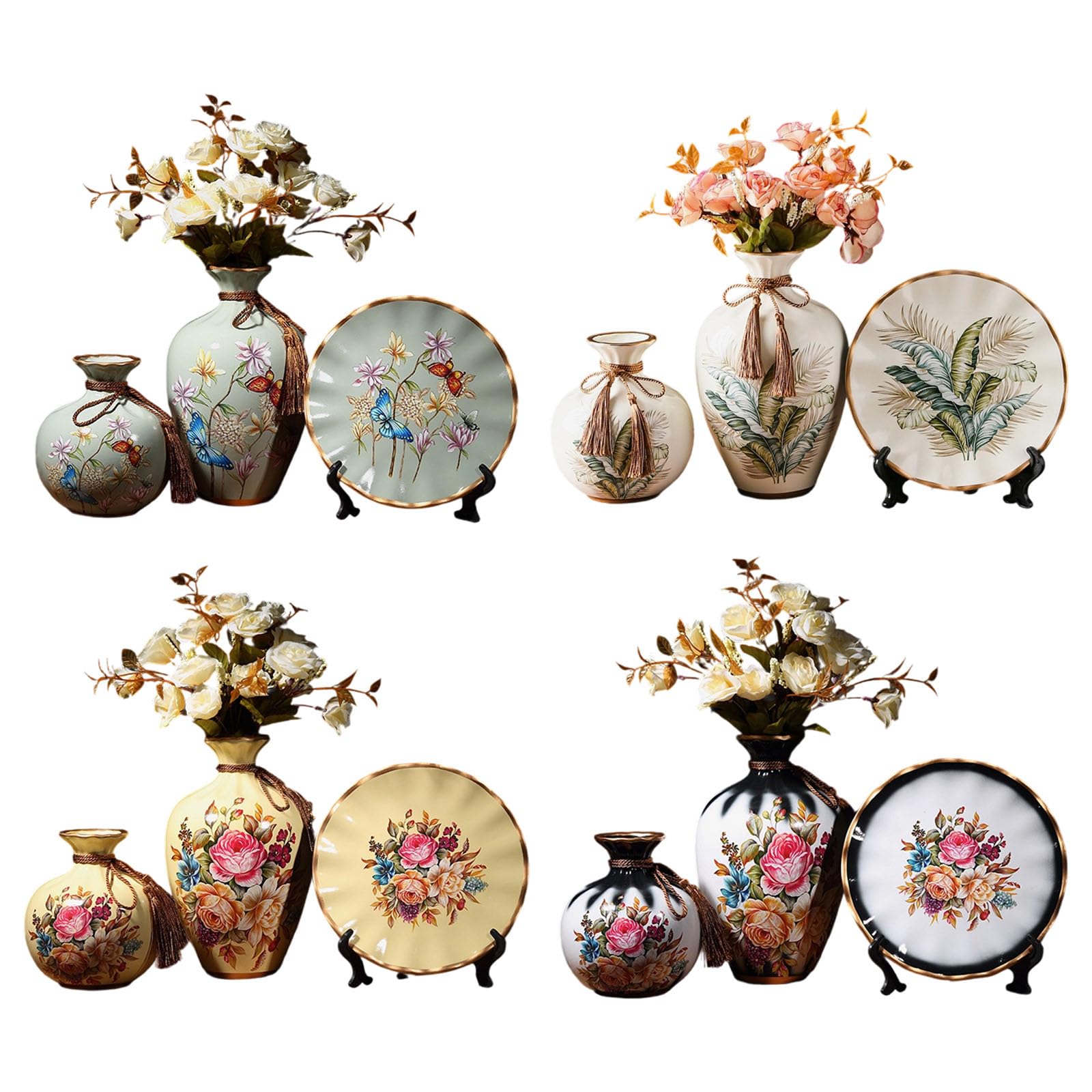 Set di 3 vasi decorativi in ceramica e vassoio rotondo moderno da tavolo per composizioni floreali regalo inaugurazione della casa vasi multiuso set per scaffali