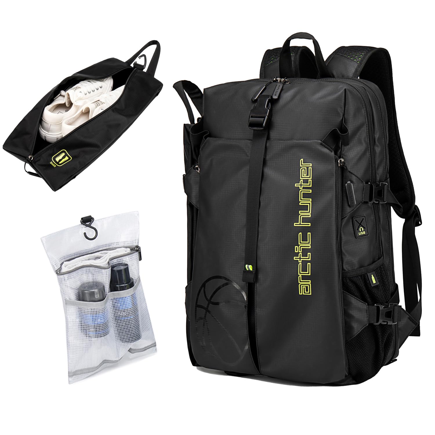 Arctic Hunter Multi-Functional Ball Backpack | Separate Ball Pocket, Independent Shoe Pouch, Waterproof Compartment, Laptop Sleeve | Ideal for Cricket, Basketball, Soccer, and Gym (Black)-image-27