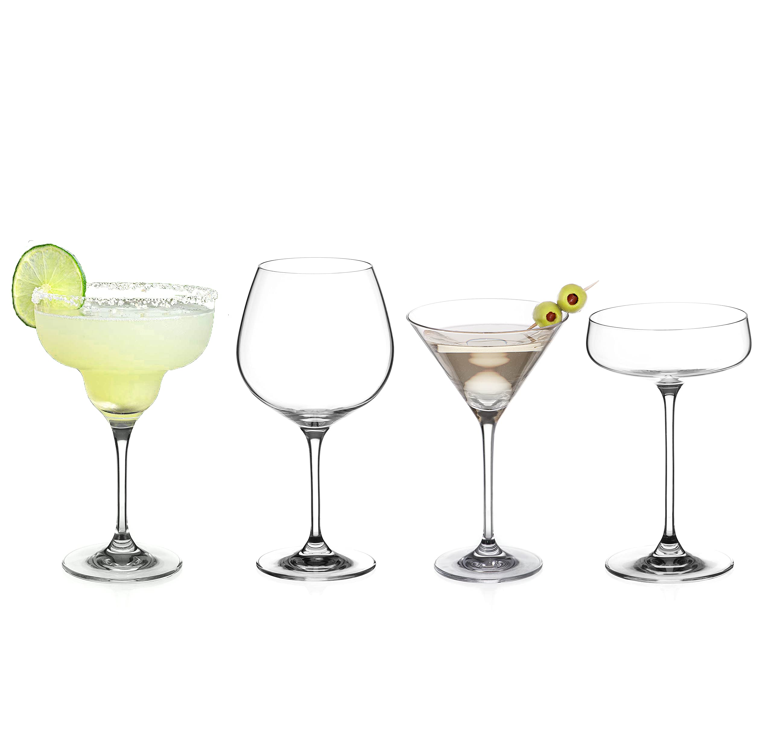 DIAMANTE Juego de 8 vasos de cóctel para fiesta – Martinis | Gin Copas | platillos | vidrio de margarita – 2 de cada cristal premium