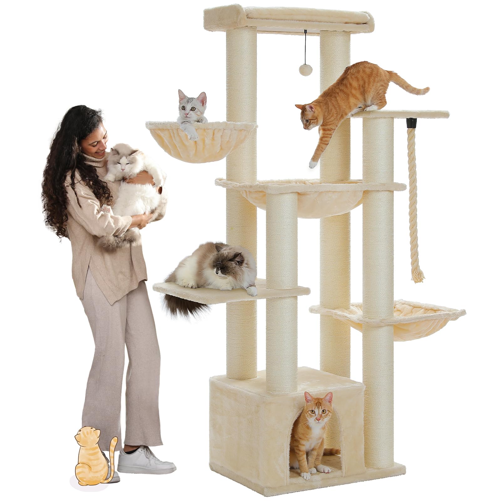 Large Cat Tree-67in Tall Cat Tower for Indoor Cats Large Adult with 13 Thick Sisal Scratching Posts (φ4.3in), Multi- Level Cat Condo, Super Big Perch