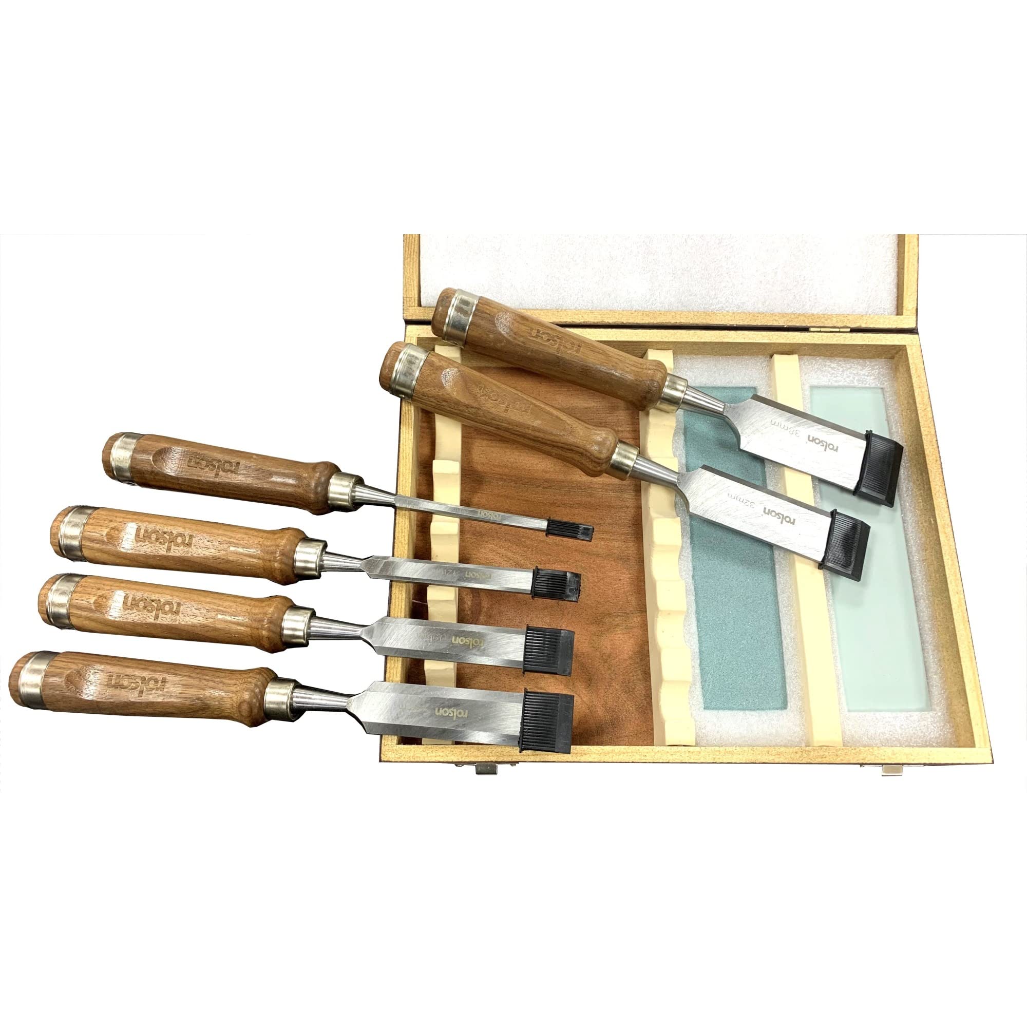 Rolson 56150 8pc Wood Chisel & Stone Set in Walnut Handle
