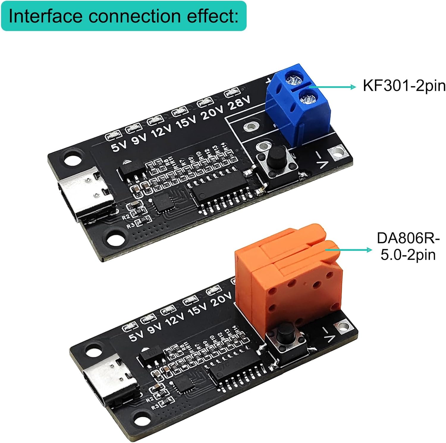 4PCS USB-C PD3.0/3.1 QC Trigger Module USB-C PD 5V 9V 12V 15V 20V 28V 5A Adjustable Voltage Power Trigger Board Type-C Female Input with Indicator
