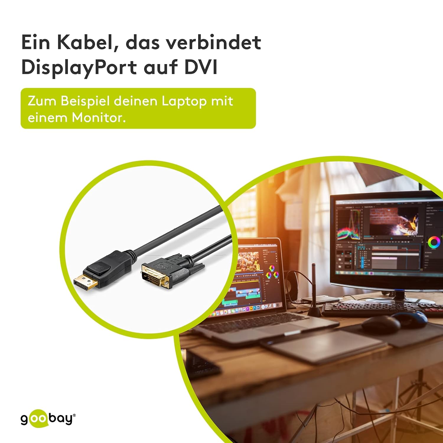 51961 DisplayPort/DVI-D Adapter Cable 1.2, Gold-Plated, 2 m Cable Length